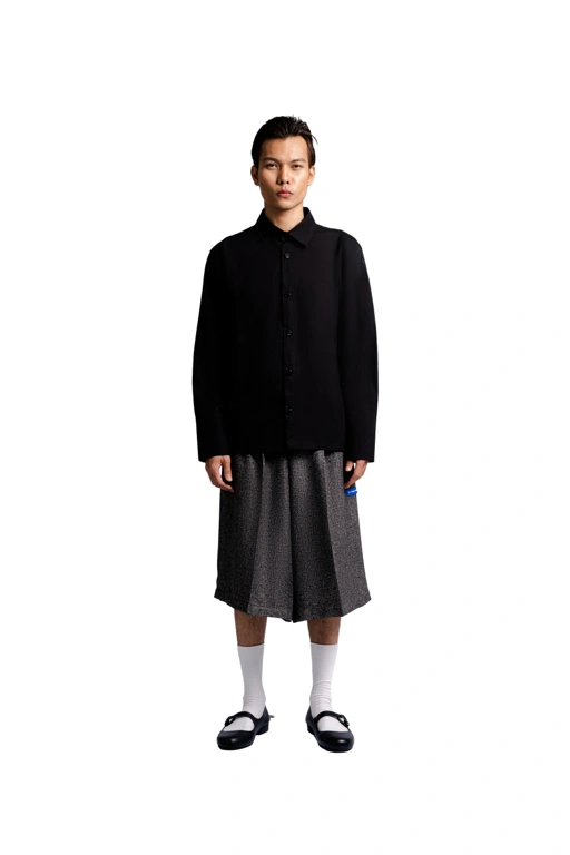 Image of Long Sleeve Shirt with Half Detachable Pocket in Black