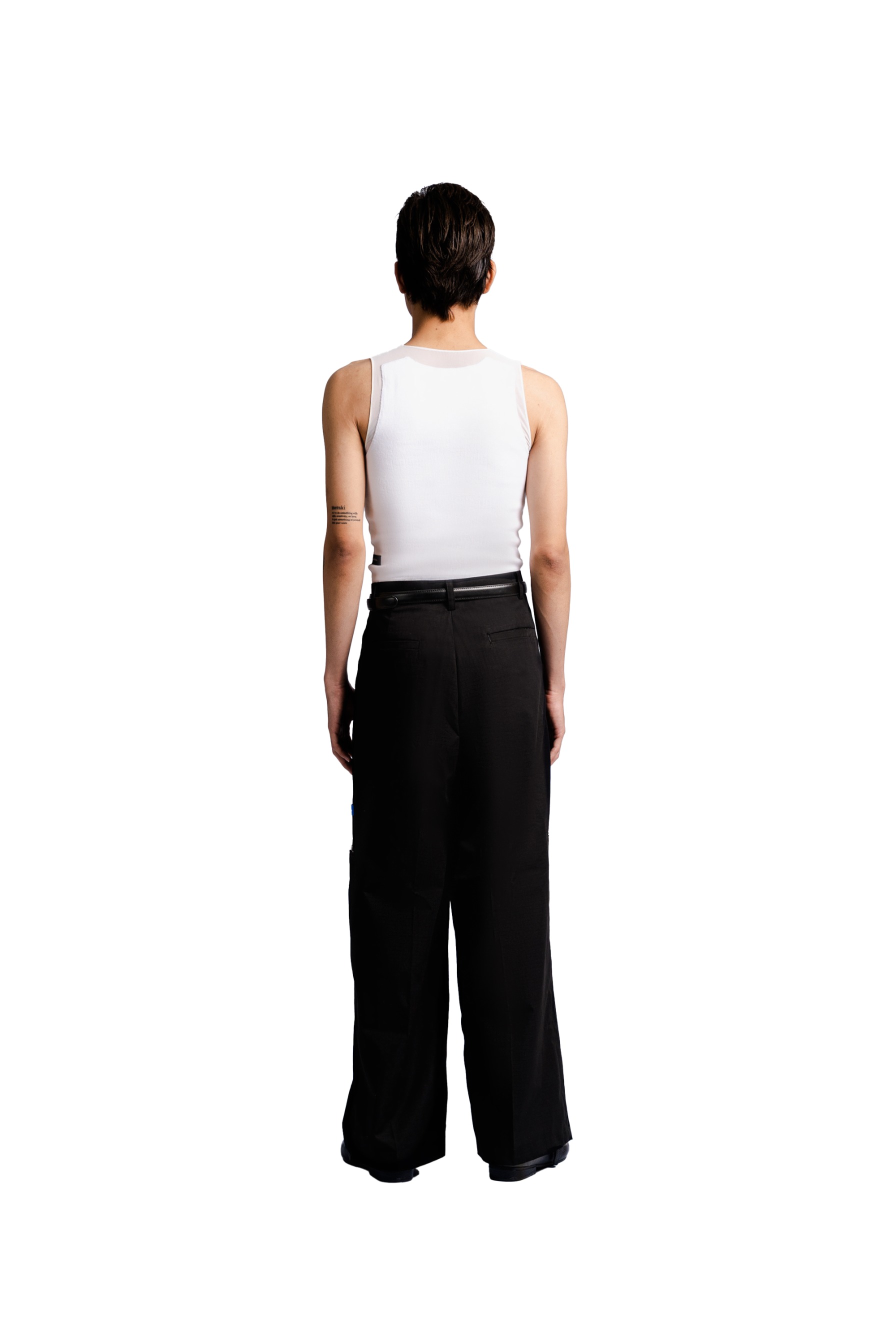 Double Pleated Trousers Thigh Welt Pocket in Black