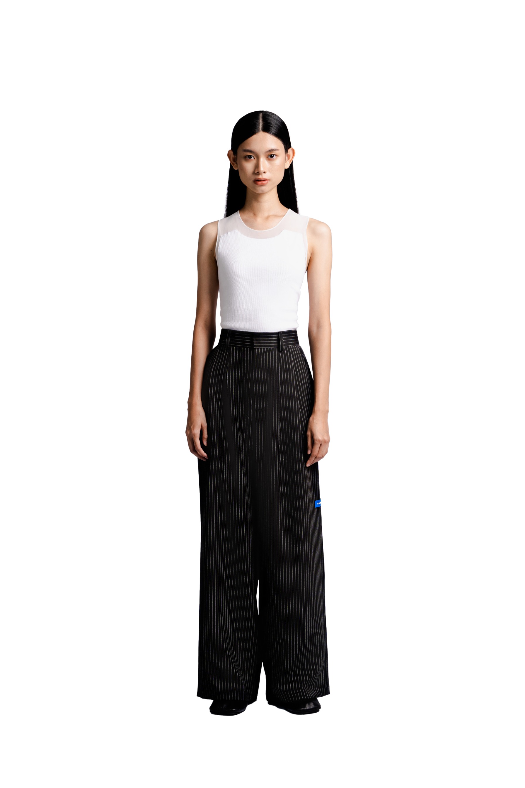 Double Pleated Trousers in Black Pinstripe