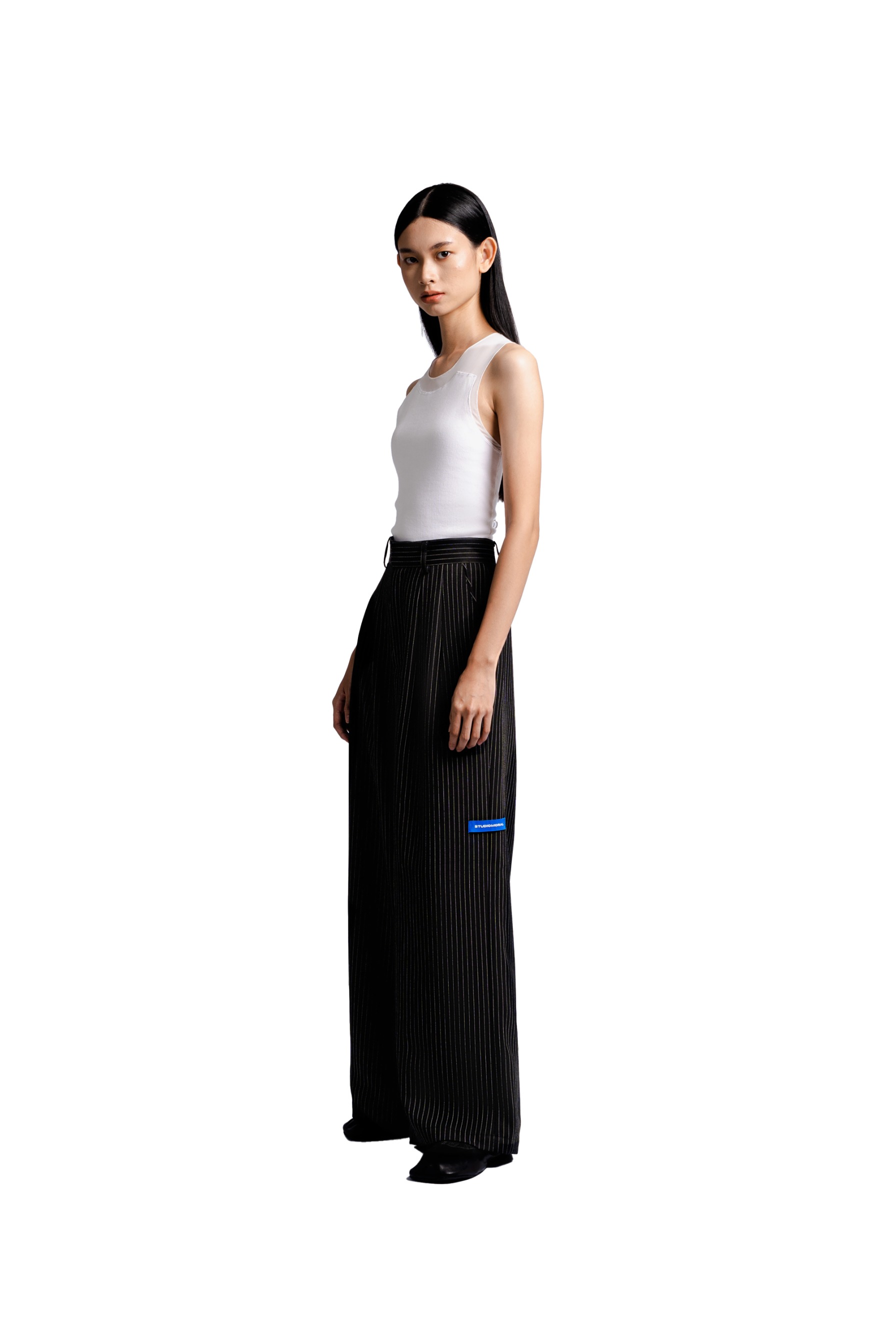 Double Pleated Trousers in Black Pinstripe
