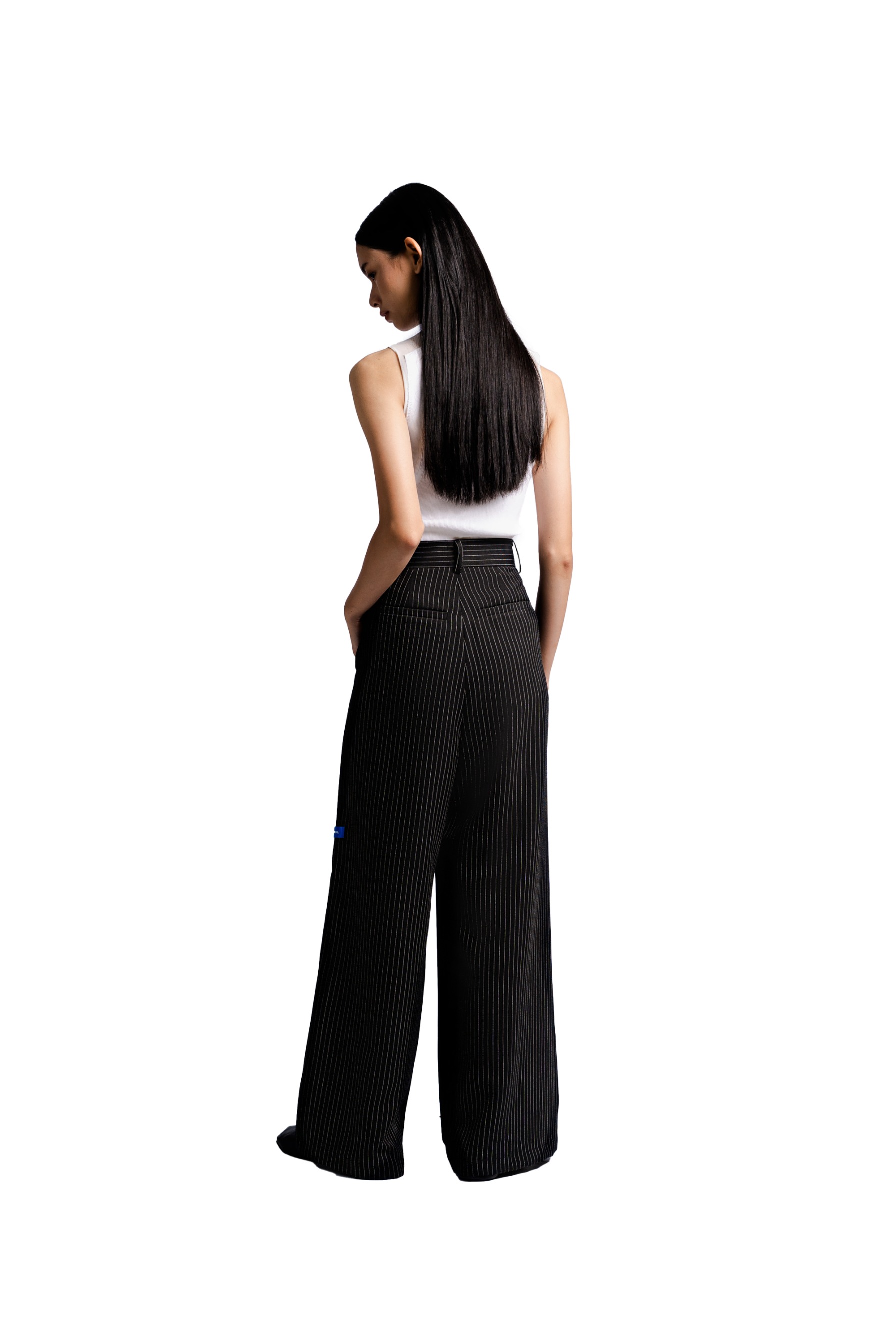 Double Pleated Trousers in Black Pinstripe