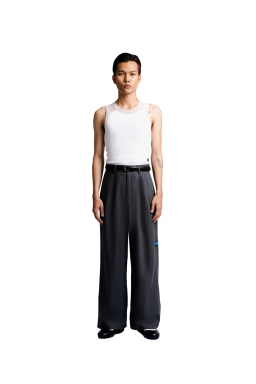 Image of Double Pleated Trousers in Light Grey