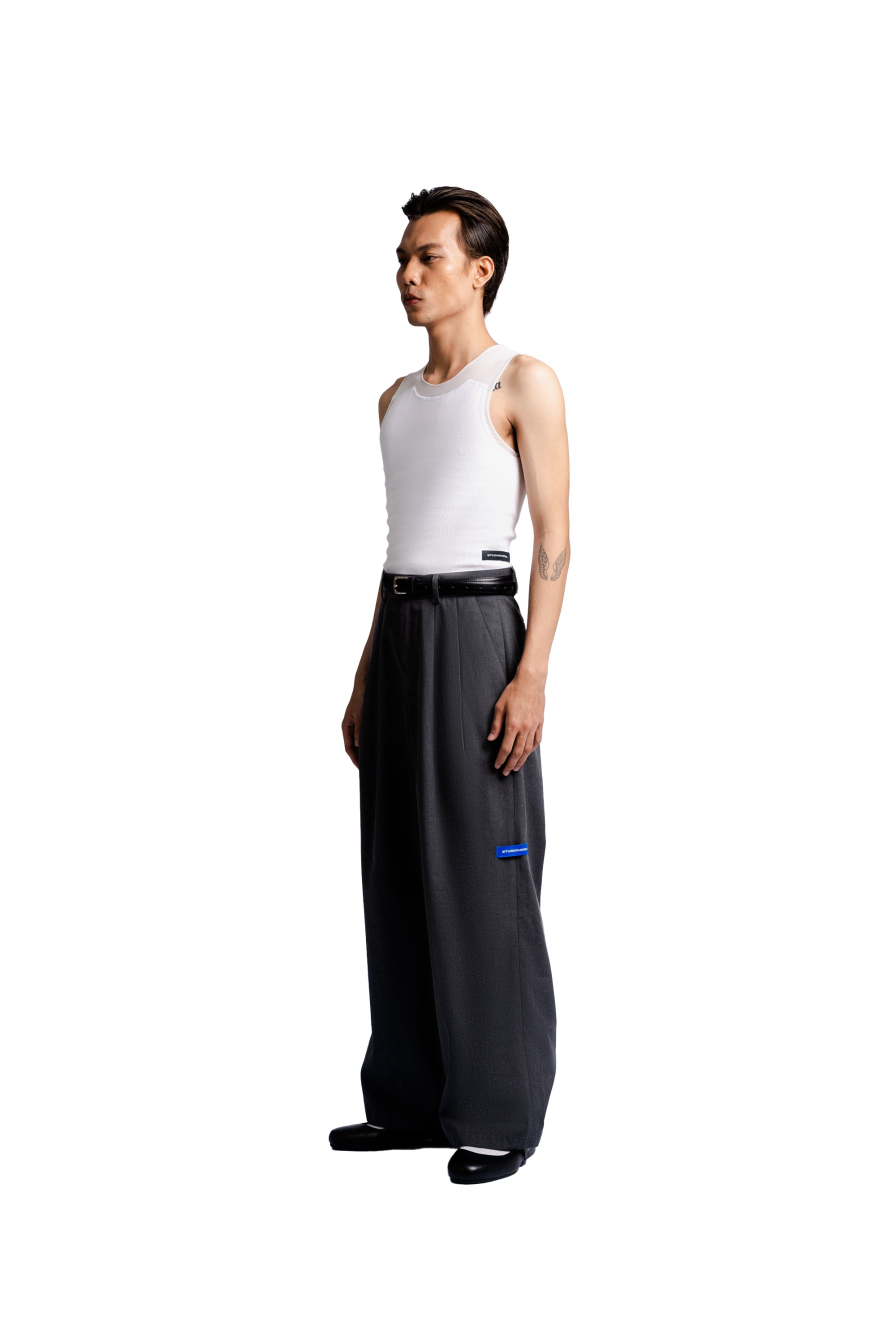 Double Pleated Trousers in Light Grey