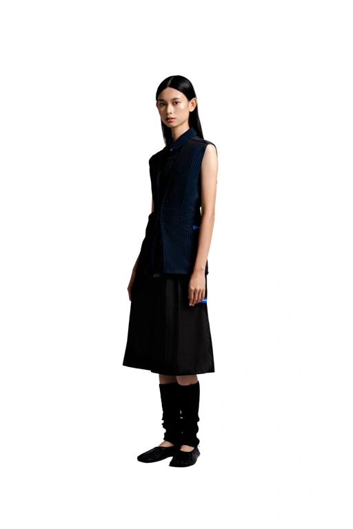 Image of Adjustable Blouse in Black Navy Stripes