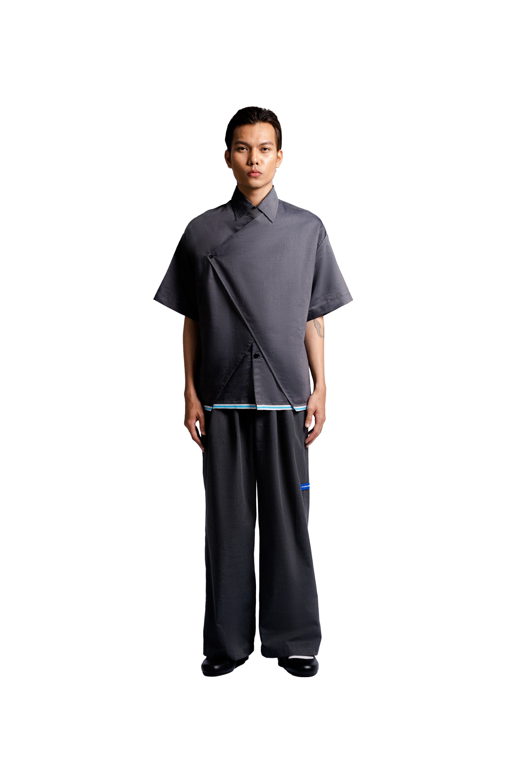Overlap Multi Layered Shirt in Grey