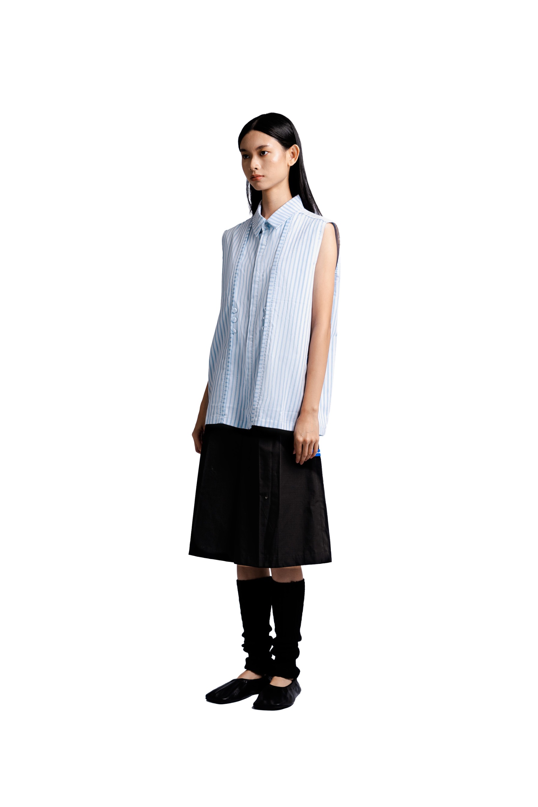 Adjustable Blouse in Baby Blue Stripes