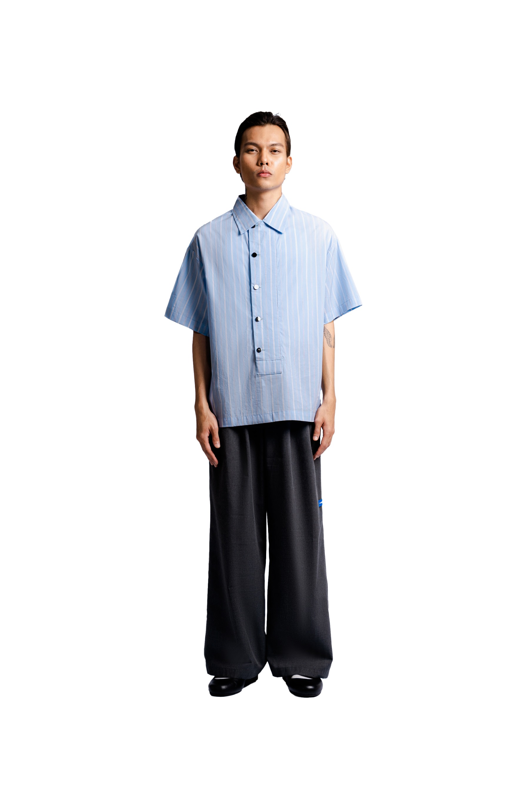 Big Placket Shirt in Baby Blue Stripes