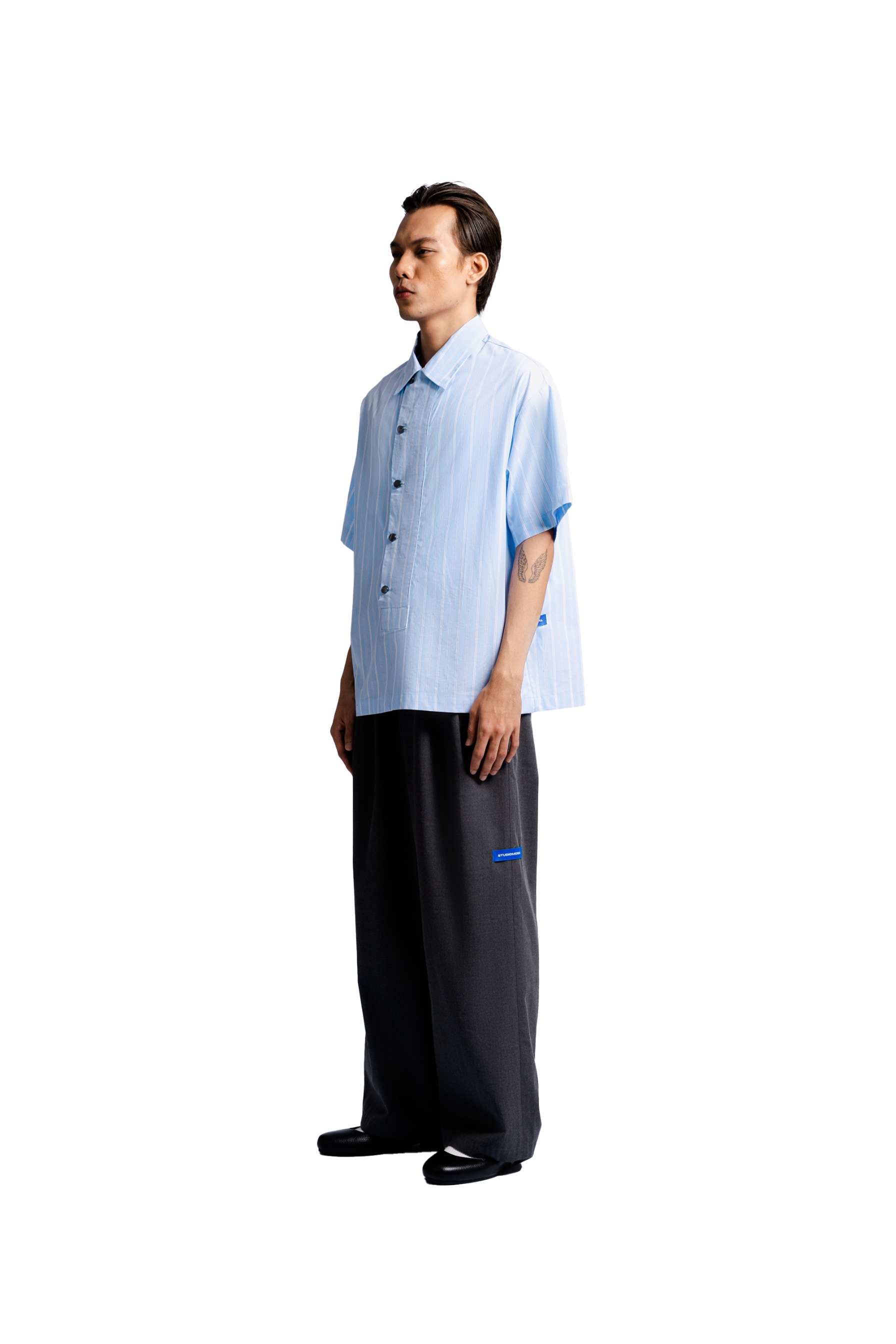 Big Placket Shirt in Baby Blue Stripes