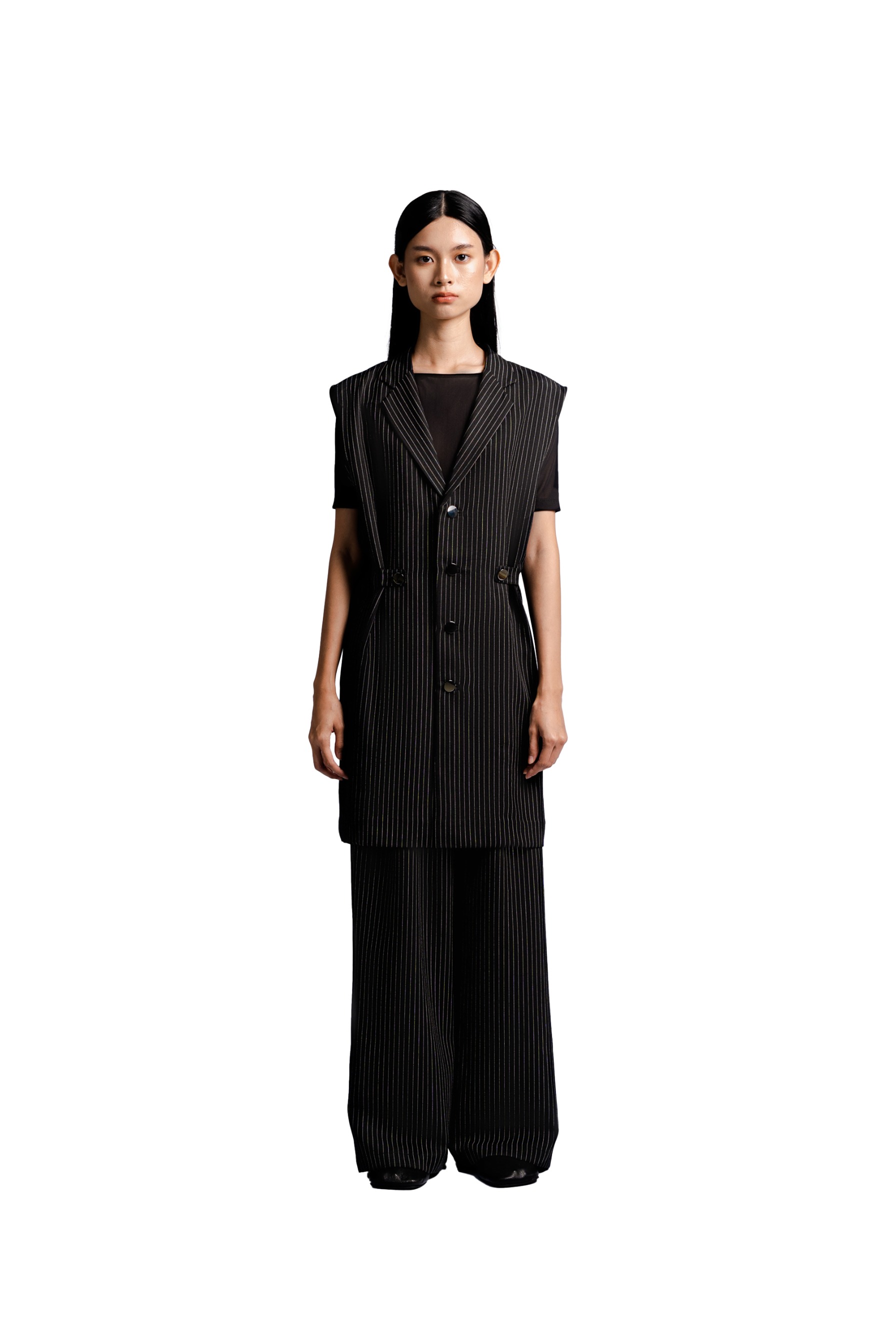 Adjustable Waist Vest in Black Pinstripe