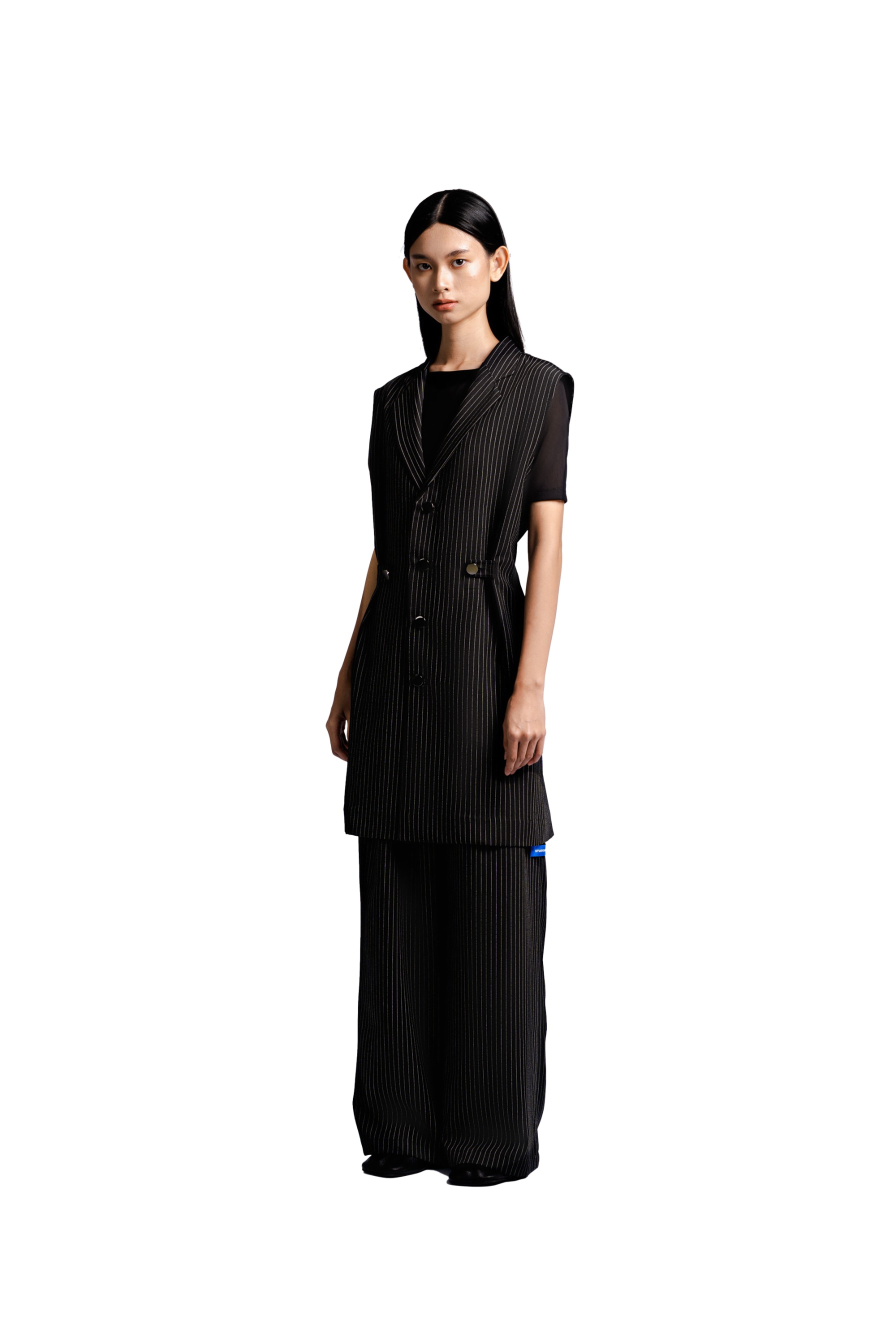 Adjustable Waist Vest in Black Pinstripe