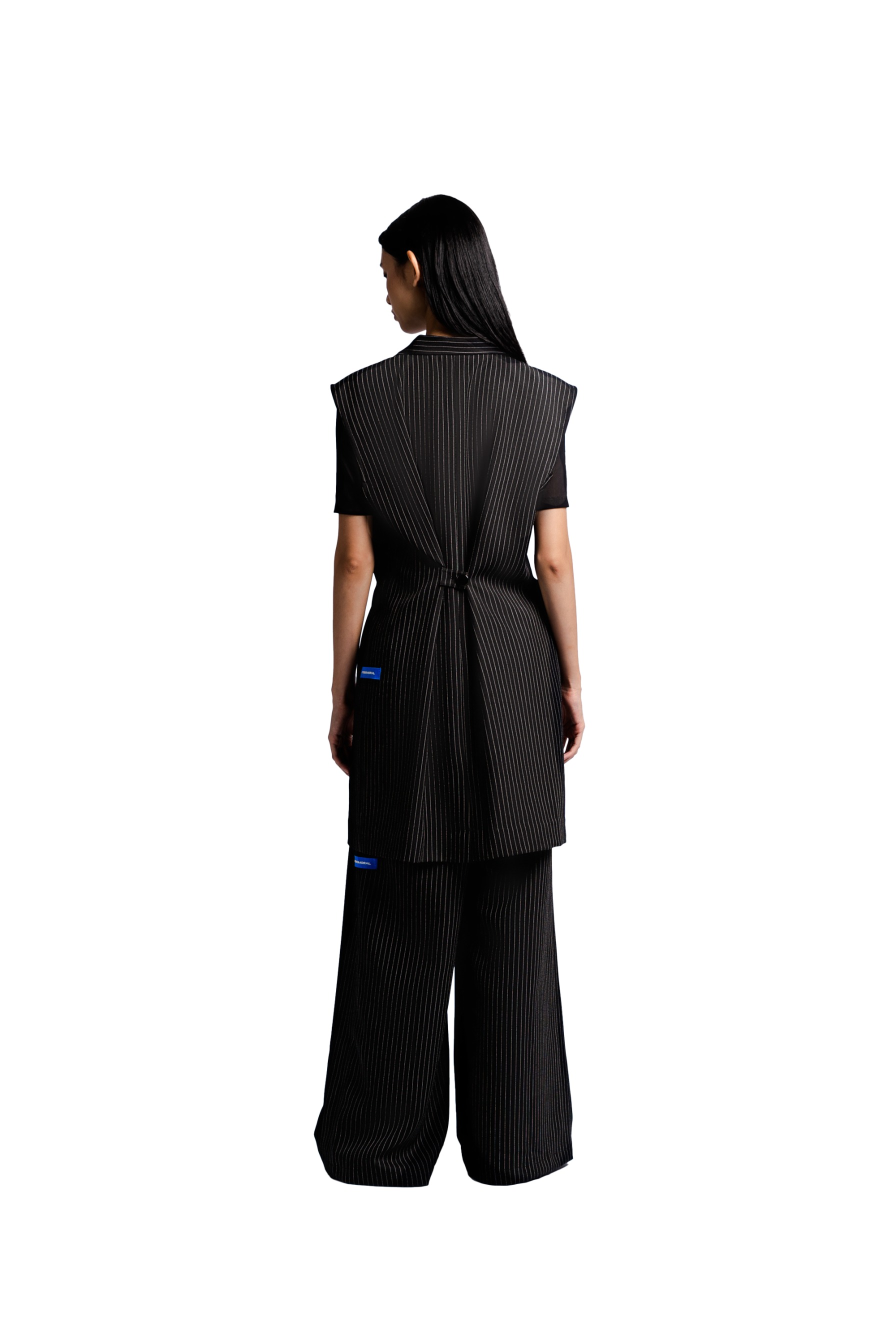 Adjustable Waist Vest in Black Pinstripe