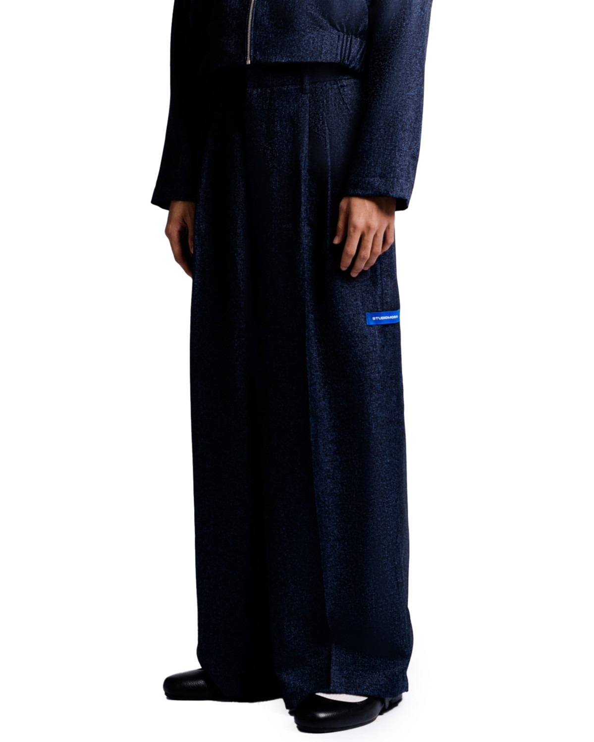 Double Pleated Trousers in Navy Tweed