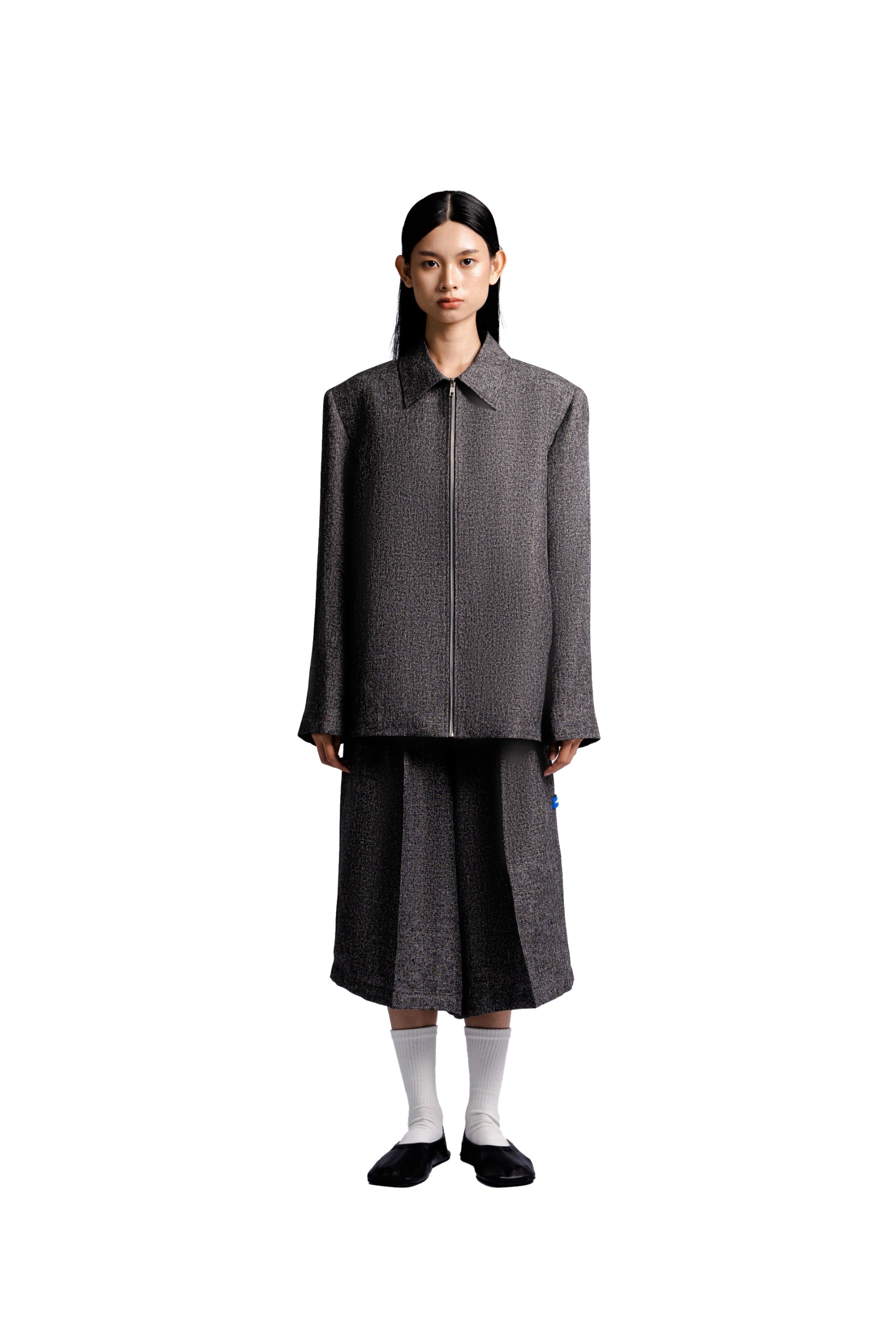 Long Sleeve Full Zipped Jasket in Grey Roman Tweed