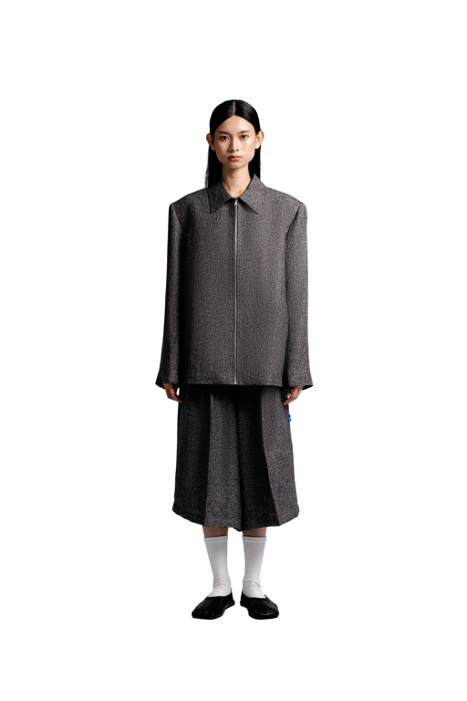 Image of Long Sleeve Full Zipped Jasket in Grey Roman Tweed