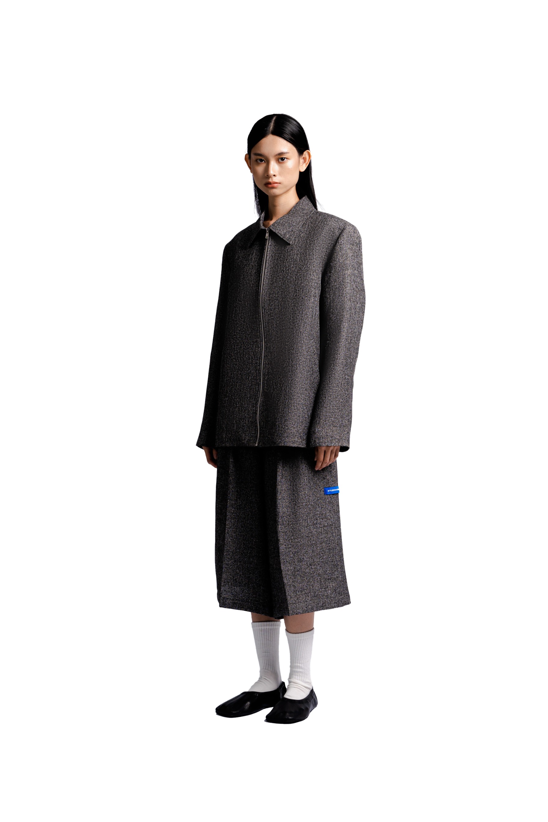 Long Sleeve Full Zipped Jasket in Grey Roman Tweed