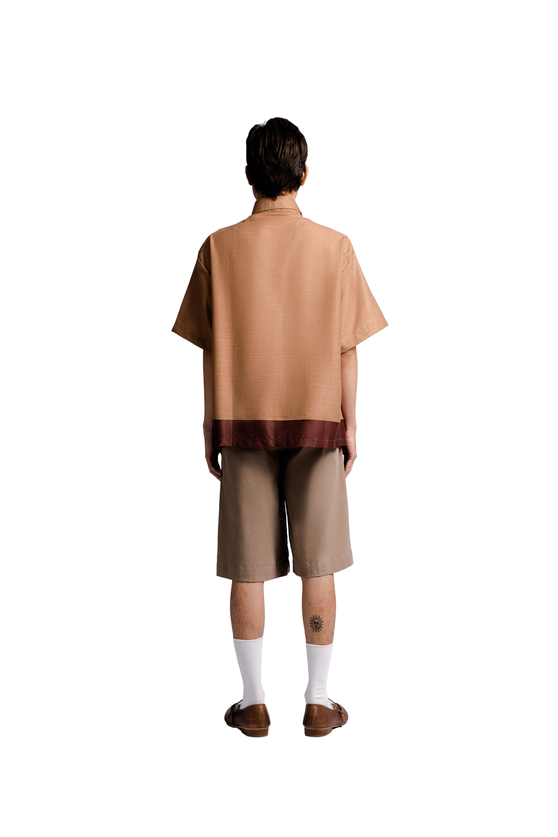 Overlap Multi Layered Shirt in Brown-Red Stripes