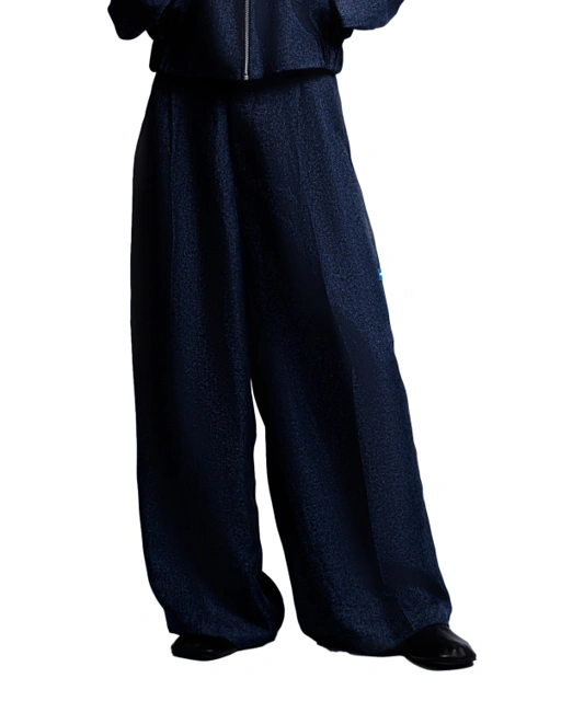 Image of Double Pleated Trousers in Navy Tweed