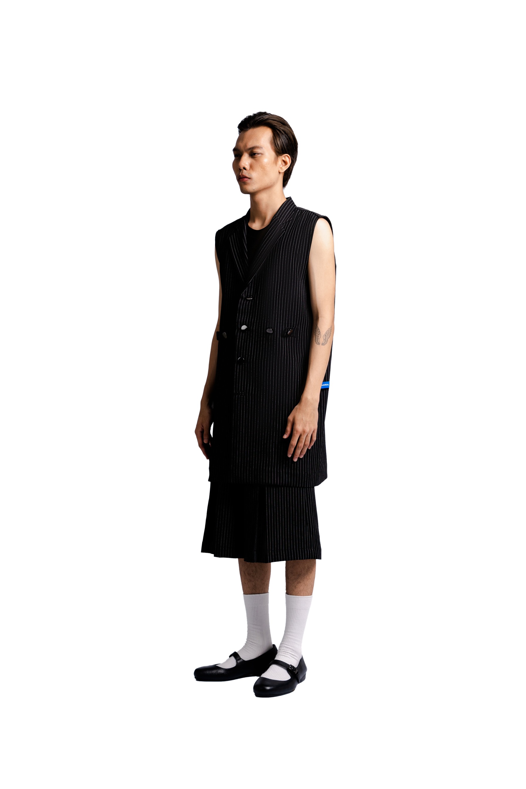 Adjustable Waist Vest in Black Pinstripe