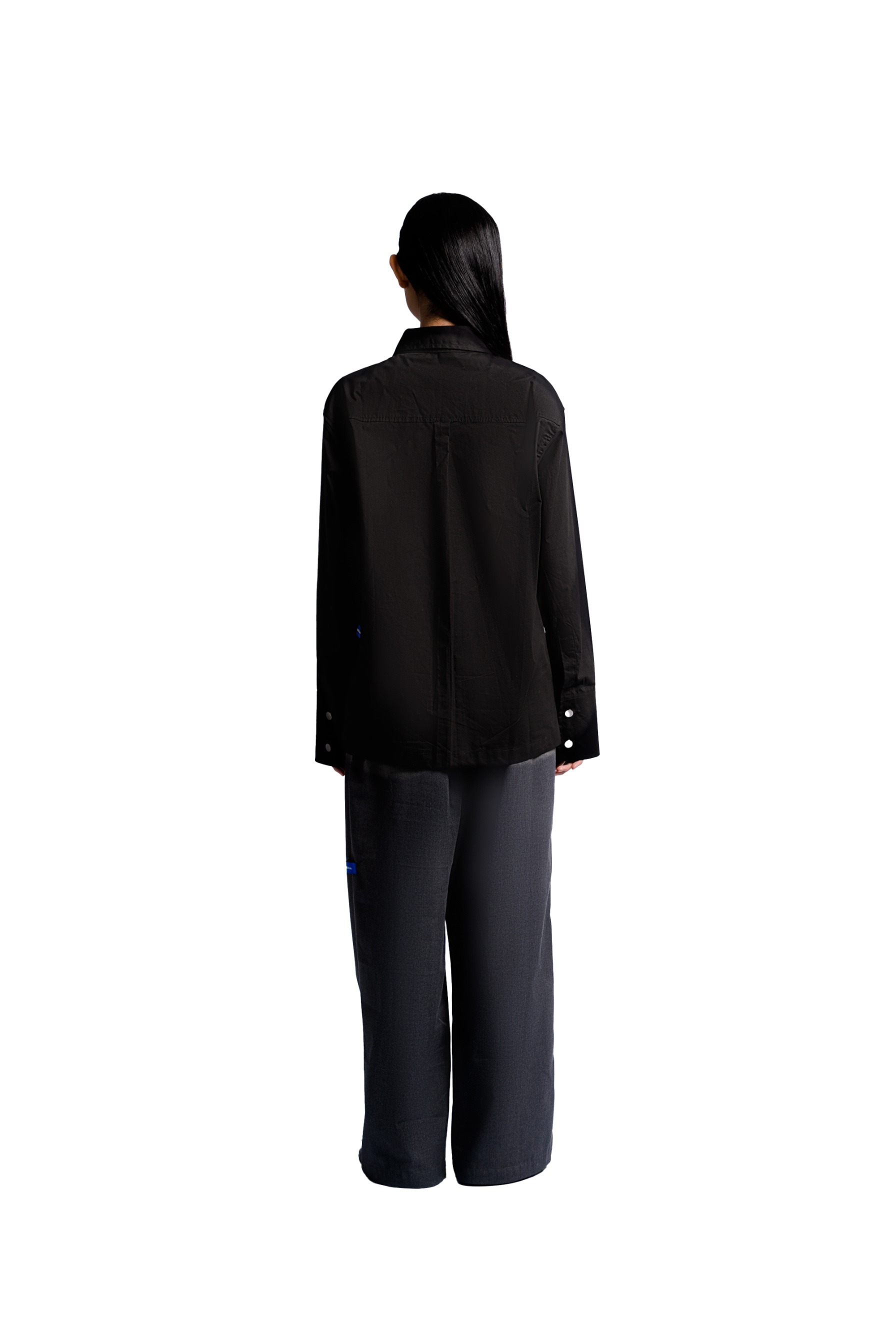 Long Sleeve Shirt with Half Detachable Pocket in Black