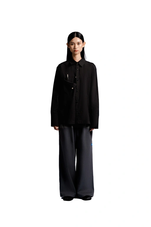 Image of Long Sleeve Shirt with Half Detachable Pocket in Black