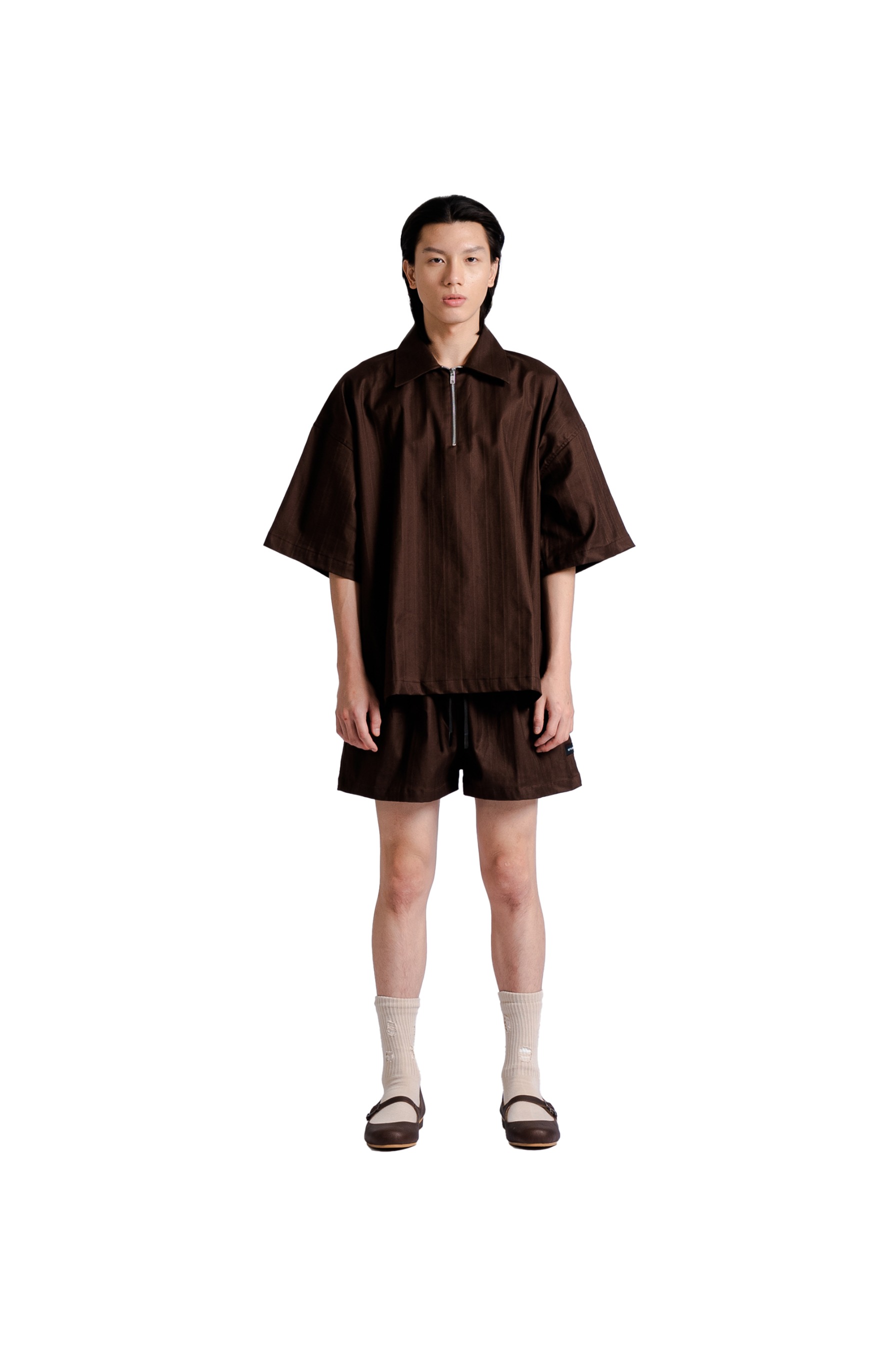 Boxy Zipper Shirt in Brown
