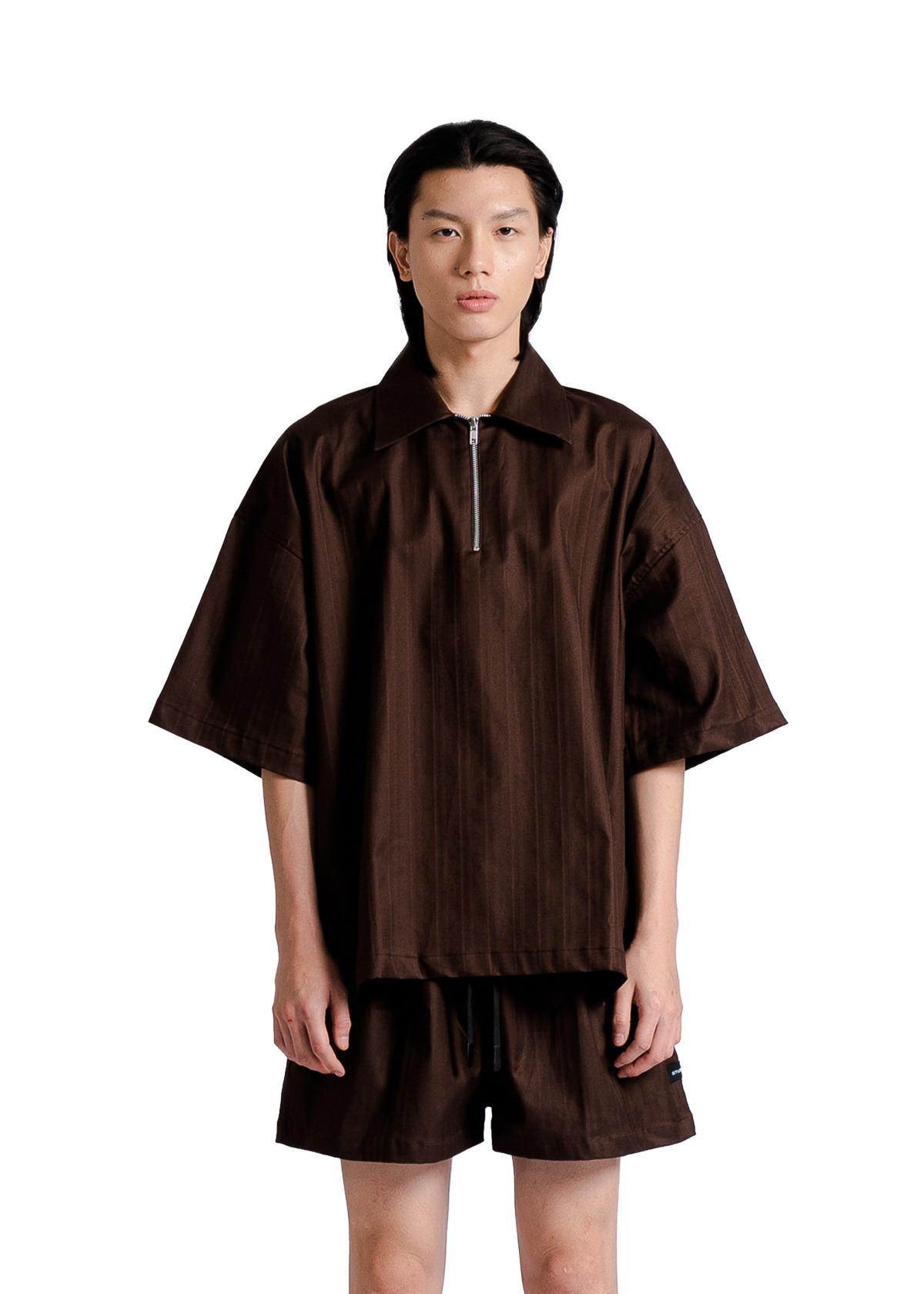 Boxy Zipper Shirt in Brown