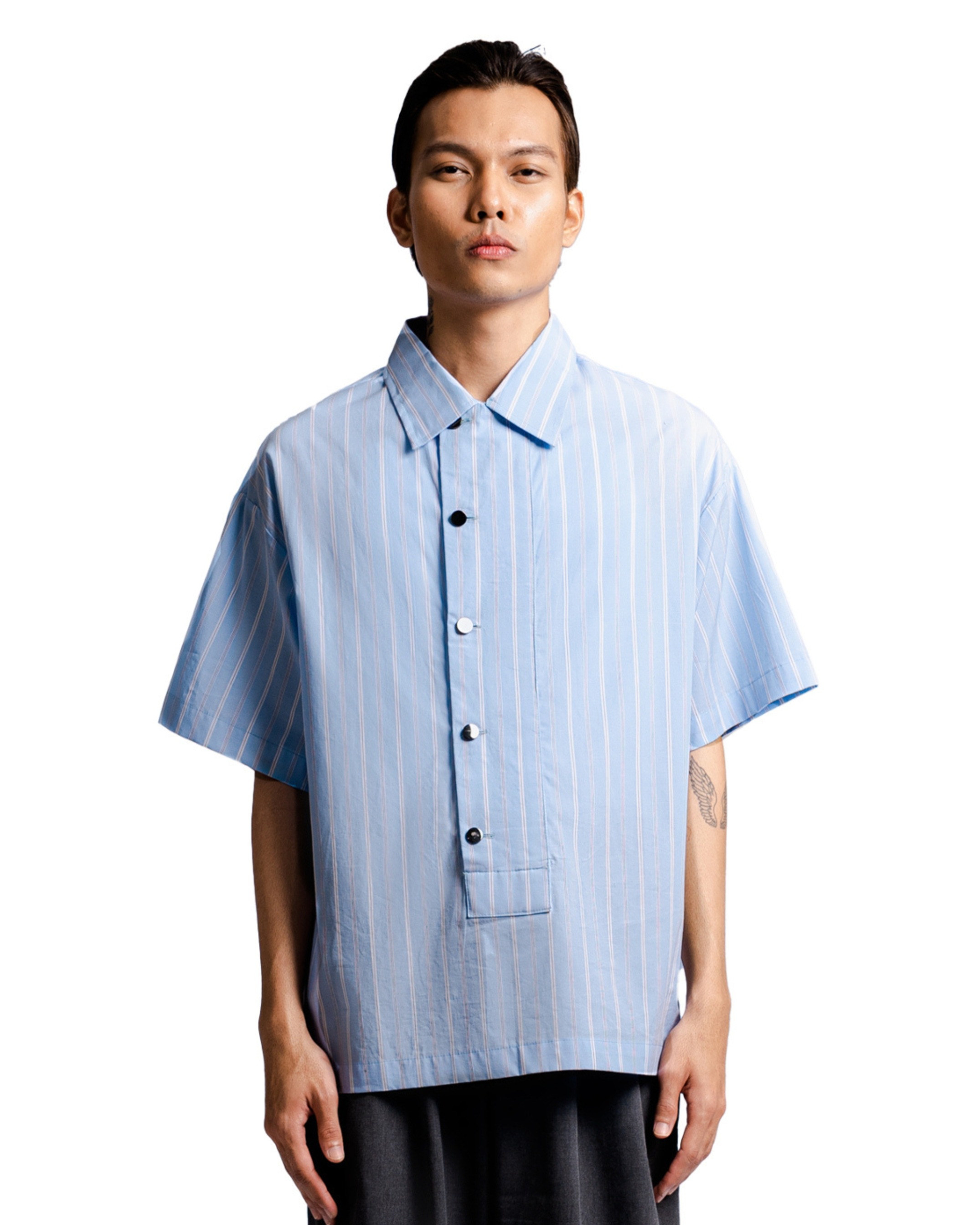 Big Placket Shirt in Baby Blue Stripes