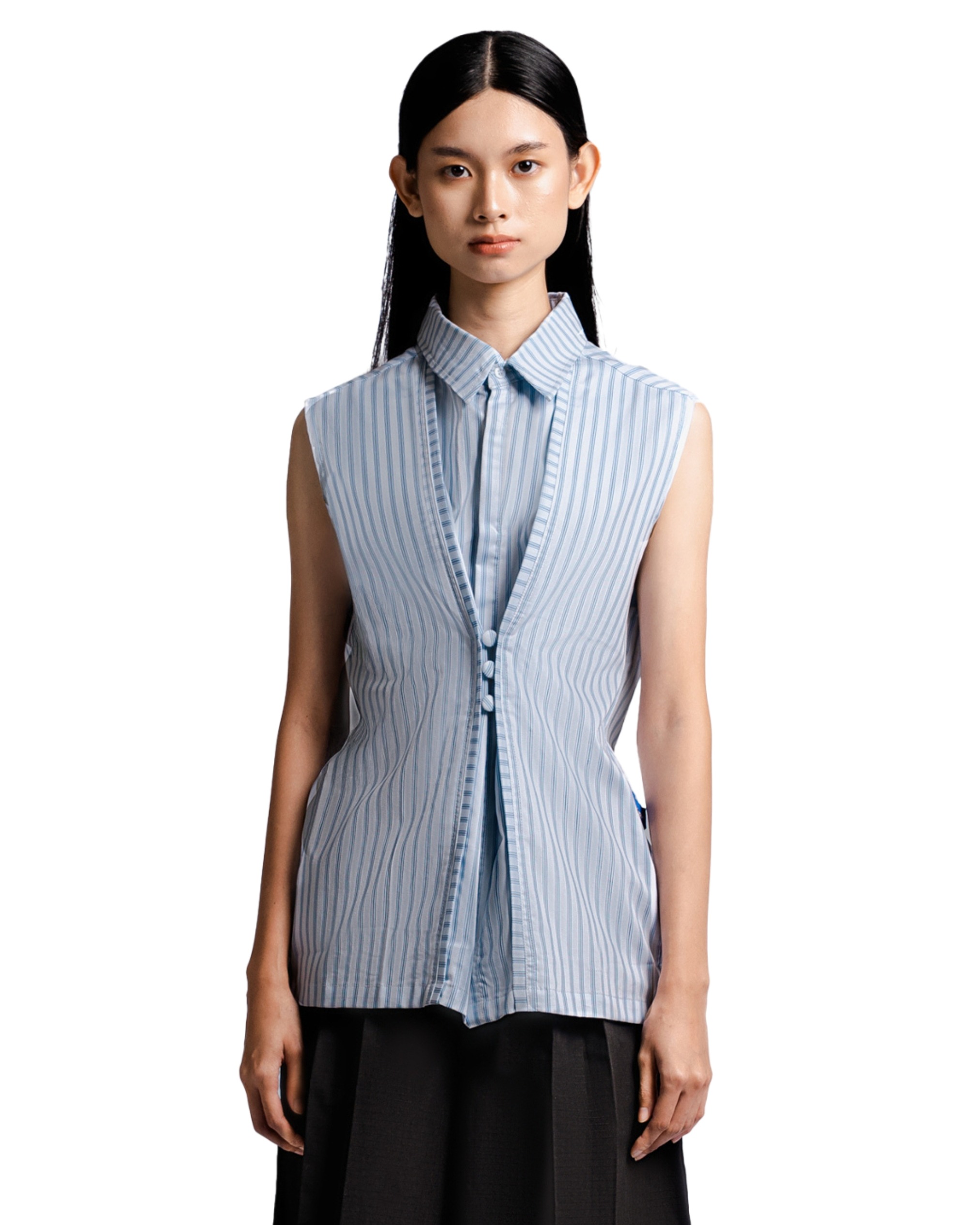 Adjustable Blouse in Baby Blue Stripes
