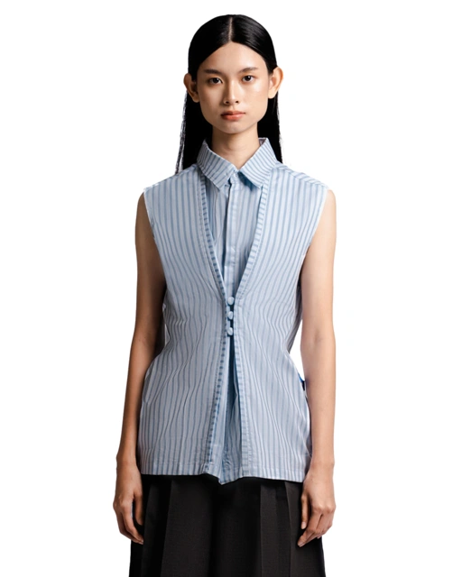 Image of Adjustable Blouse in Baby Blue Stripes