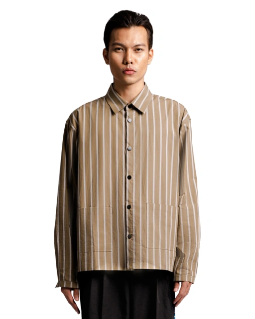 Image of Open Back Long Sleeve Shirt in Olive Stripes