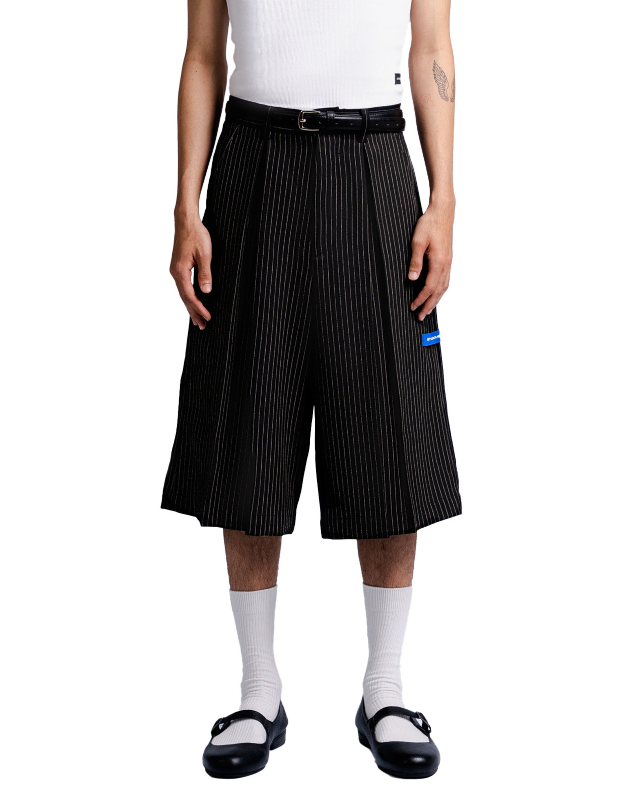 Bermuda Pants in Black Pinstripe