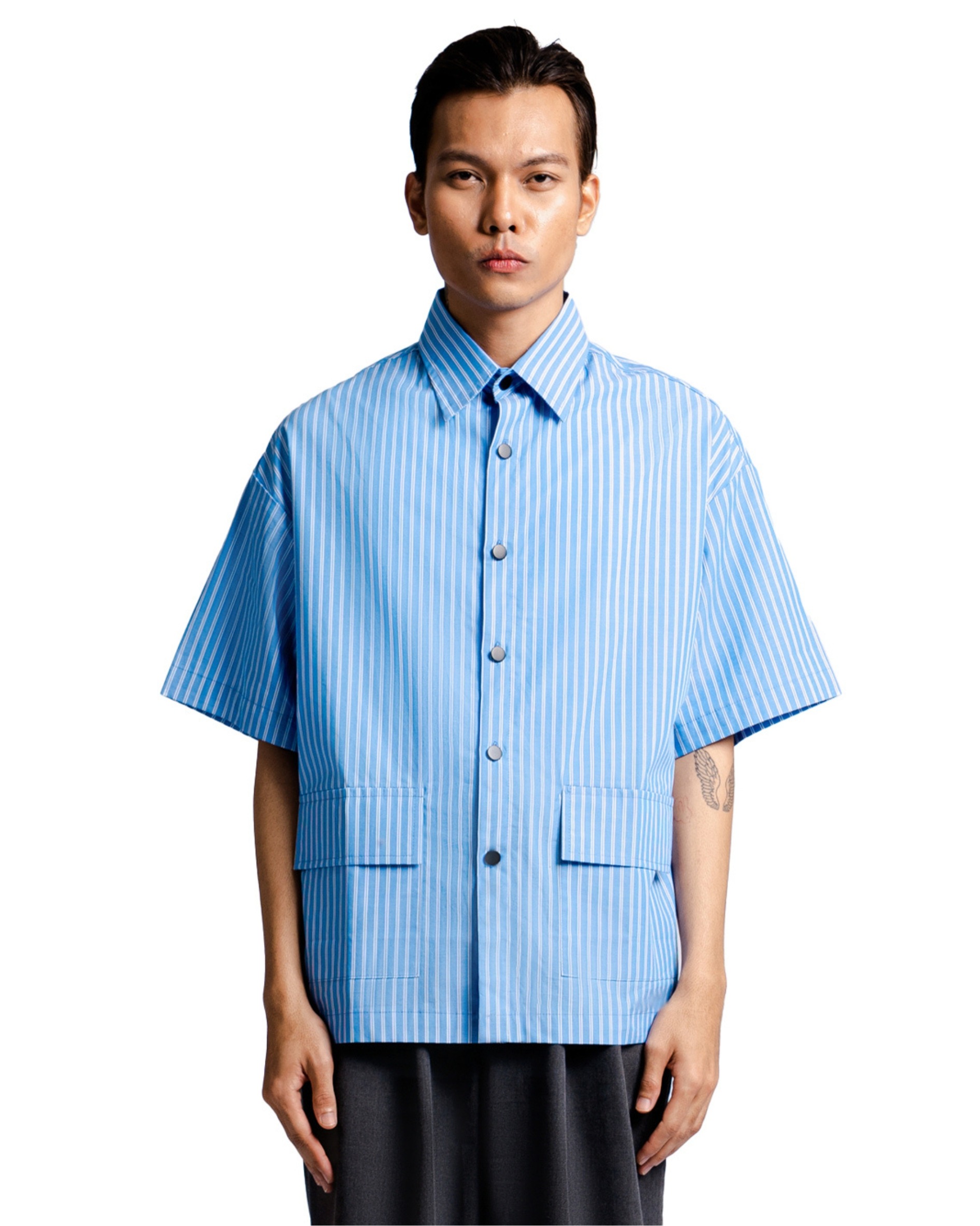 Double Pocket Shirt in New Blue Stripes
