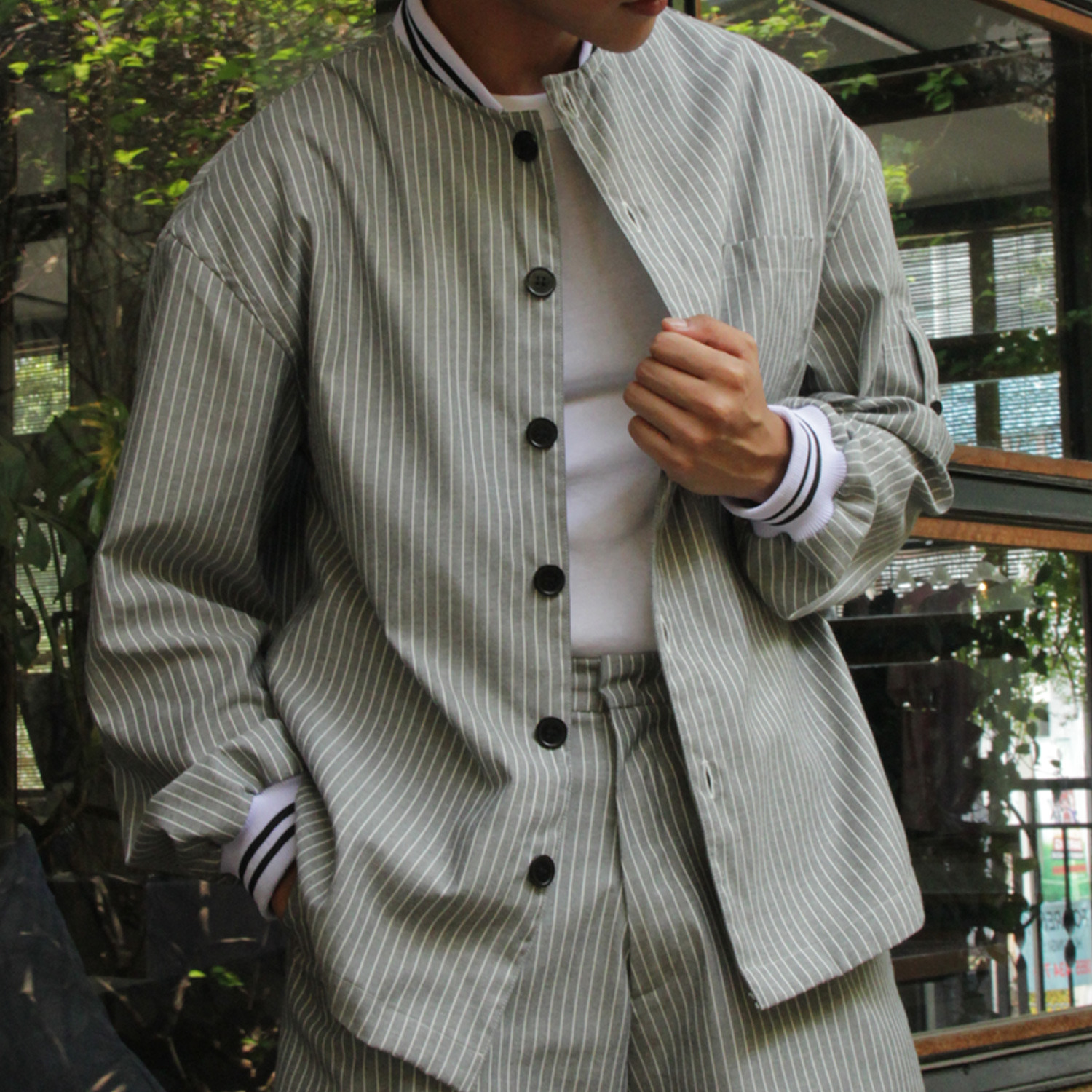 Jaket Bomber Semi Rib - Grey