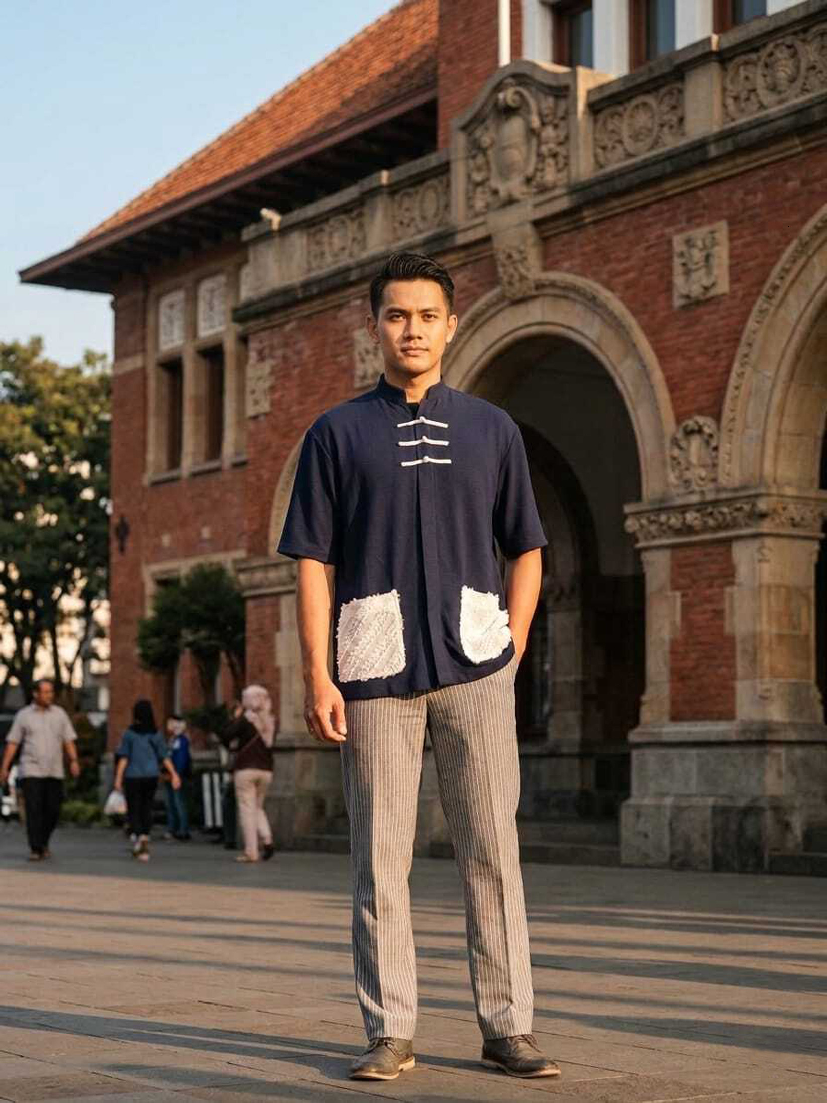 Mandarin Colar Shirt - Navy