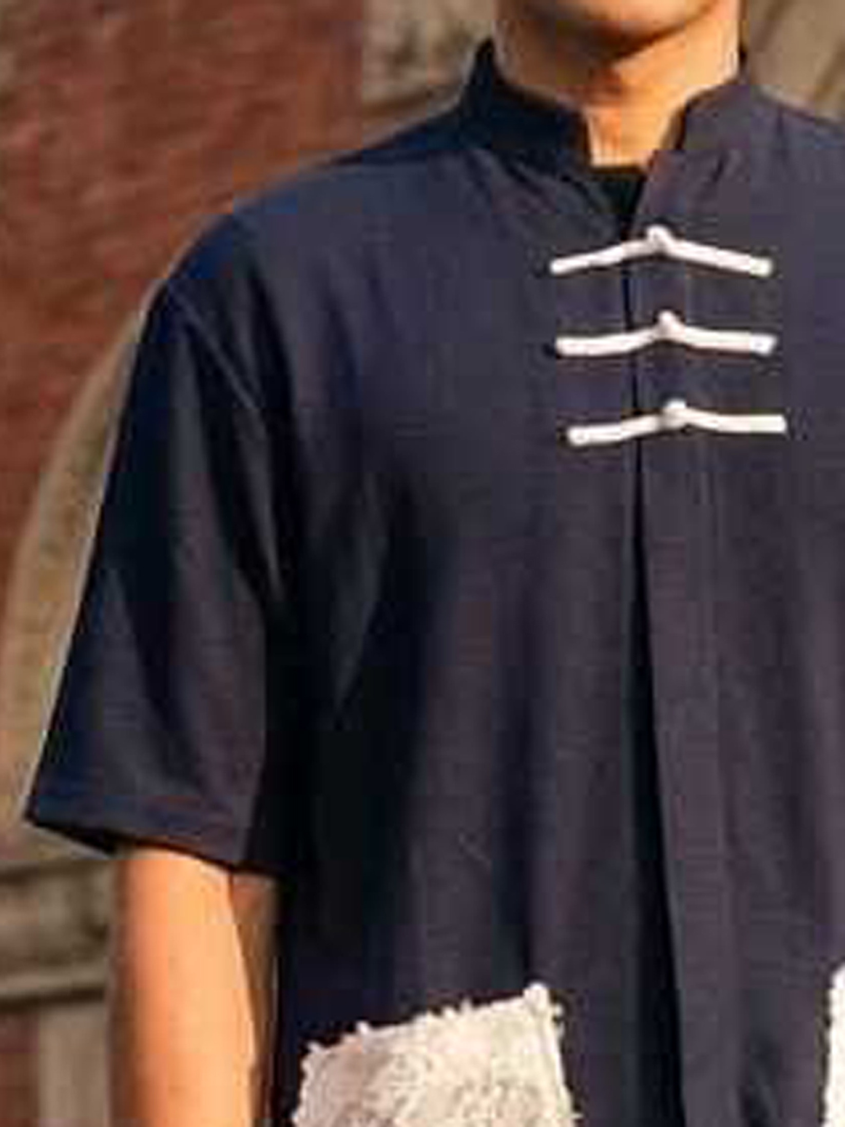 Mandarin Colar Shirt - Navy