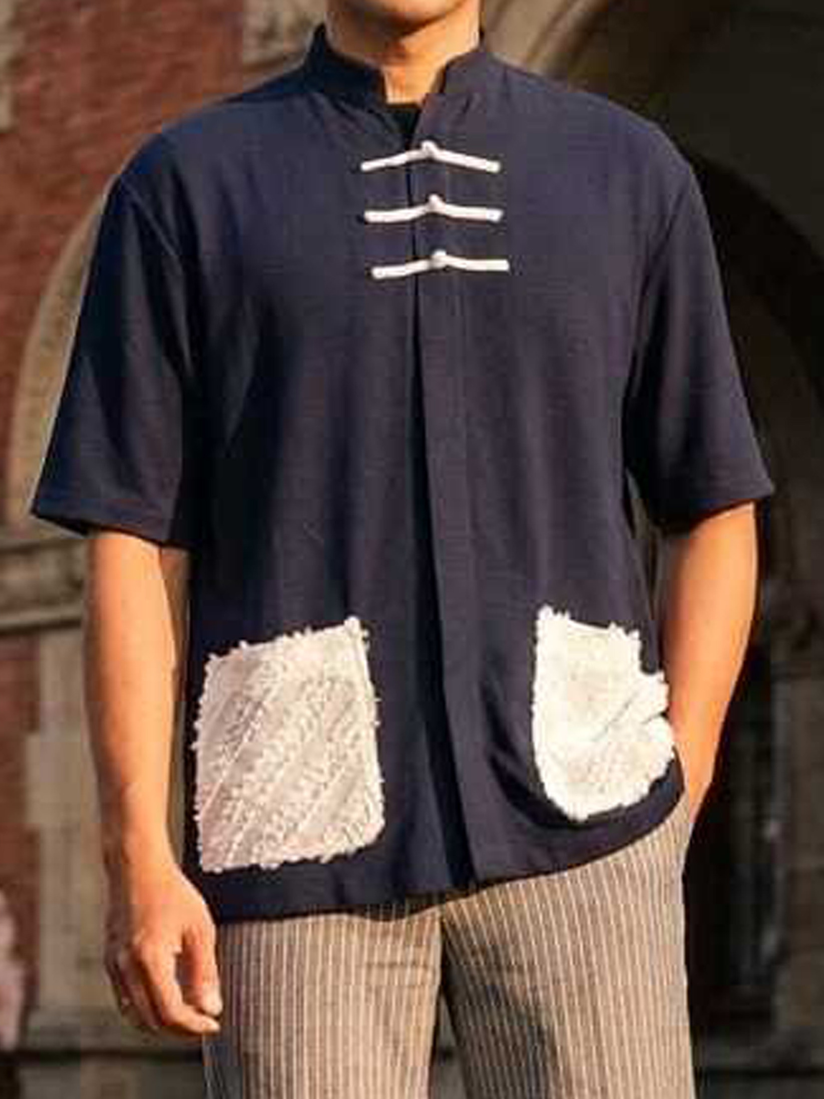 Mandarin Colar Shirt - Navy