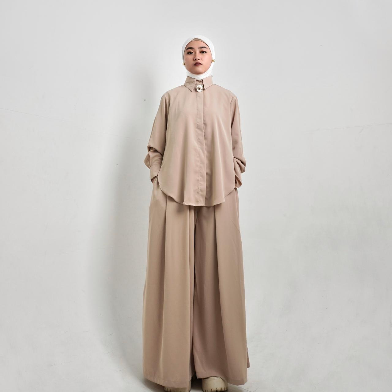 BELYANZA - Aura One Set Kemeja Kulot Palazzo Basic Dusty Pink