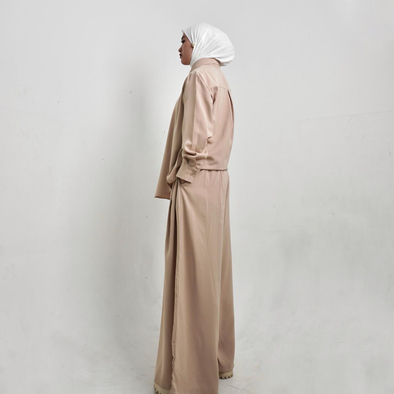BELYANZA - Aura One Set Kemeja Kulot Palazzo Basic Dusty Pink