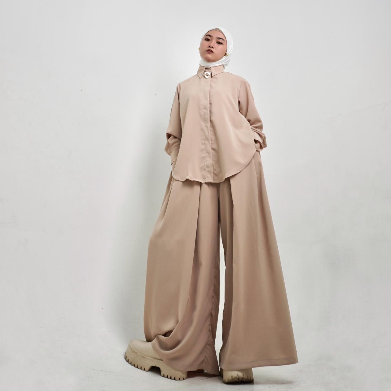 BELYANZA - Aura One Set Kemeja Kulot Palazzo Basic Dusty Pink