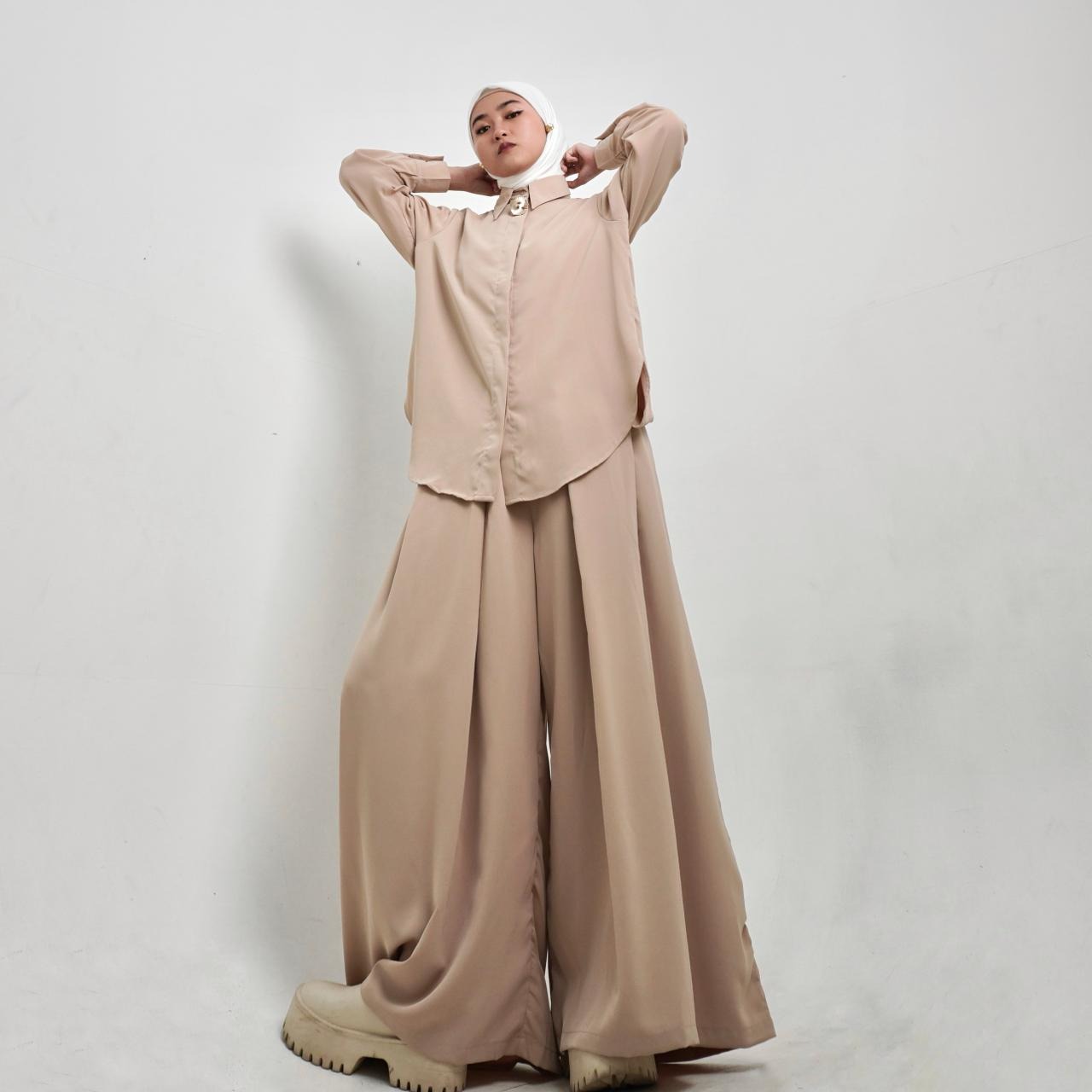 BELYANZA - Aura One Set Kemeja Kulot Palazzo Basic Dusty Pink
