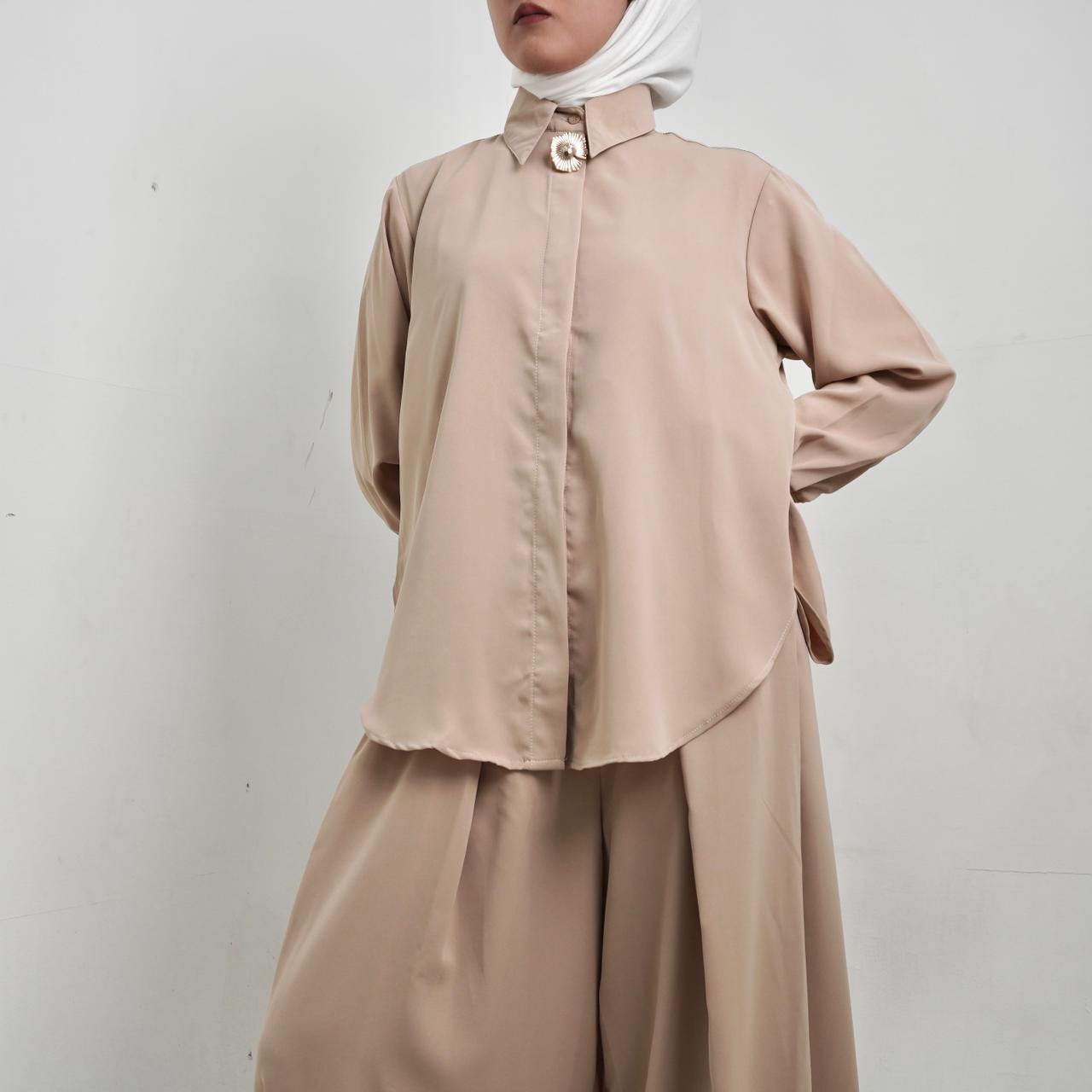 BELYANZA - Aura One Set Kemeja Kulot Palazzo Basic Dusty Pink
