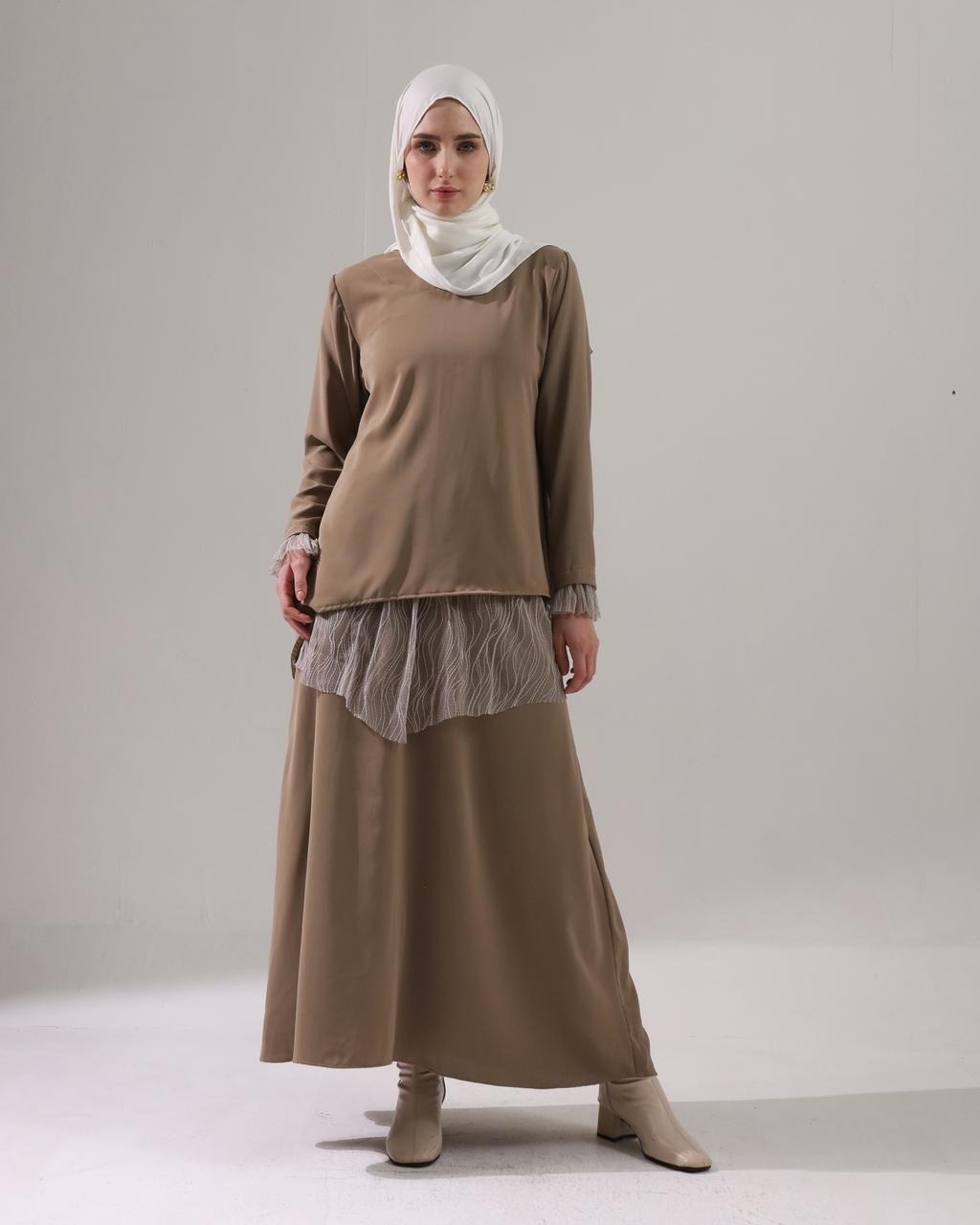 BELYANZA - Calista One Set Atasan Skirt Layer Basic Taupe