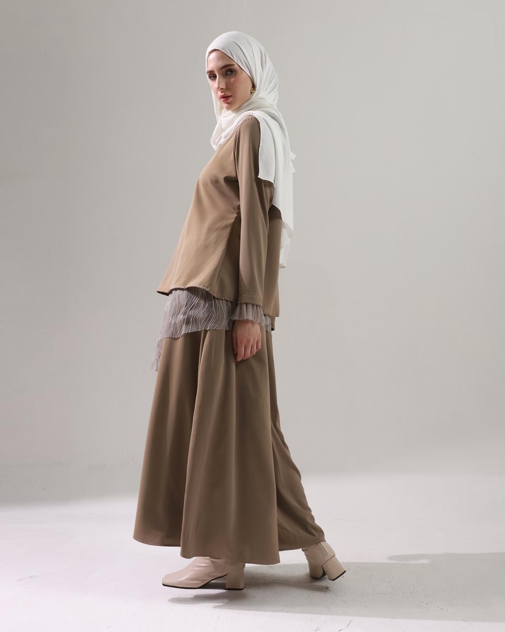 BELYANZA - Calista One Set Atasan Skirt Layer Basic Taupe