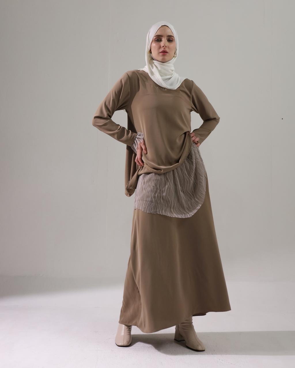 BELYANZA - Calista One Set Atasan Skirt Layer Basic Taupe