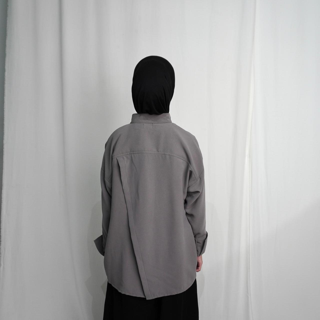 BELYANZA - Faita Top Kemeja Basic Choco Grey Dust