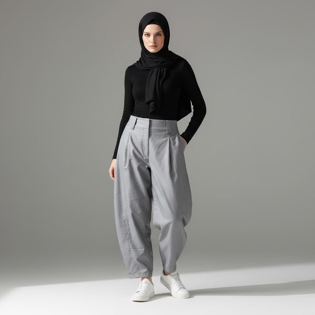 BELYANZA - Khafa Barrel Pants Grey White Basic
