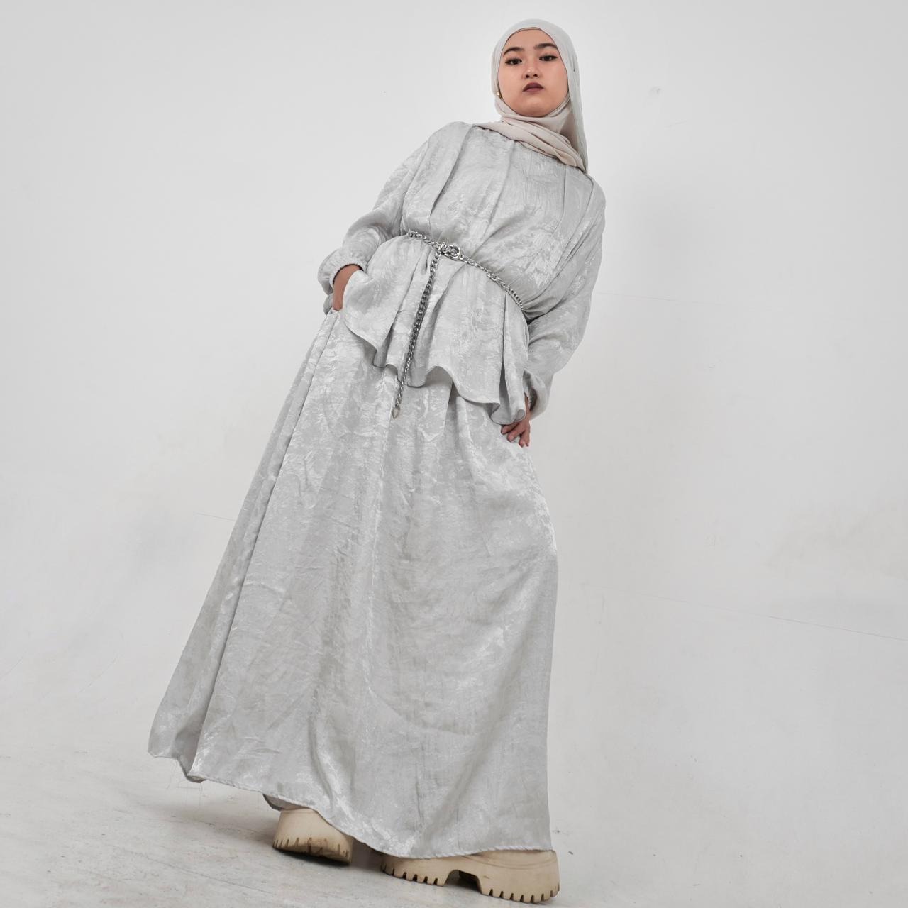 BELYANZA - Saffa One Set Silver & Cream Premium Atasan Skirt