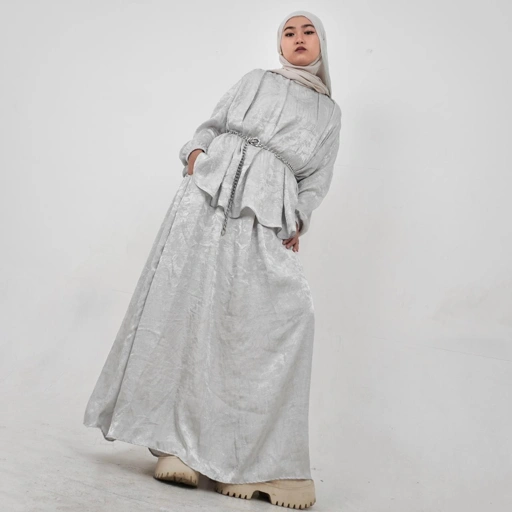 Image of BELYANZA - Saffa One Set Silver & Cream Premium Atasan Skirt