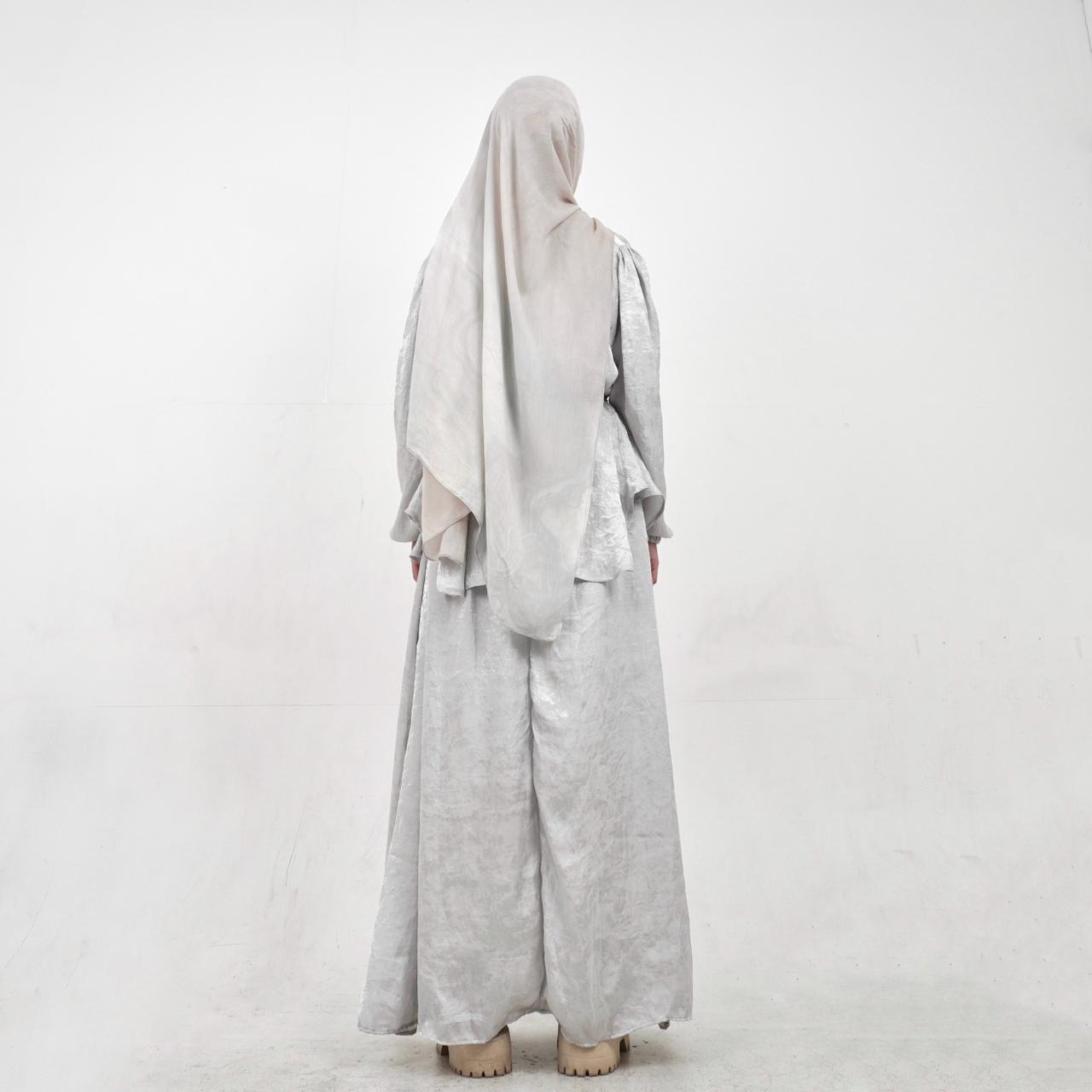 BELYANZA - Saffa One Set Silver & Cream Premium Atasan Skirt