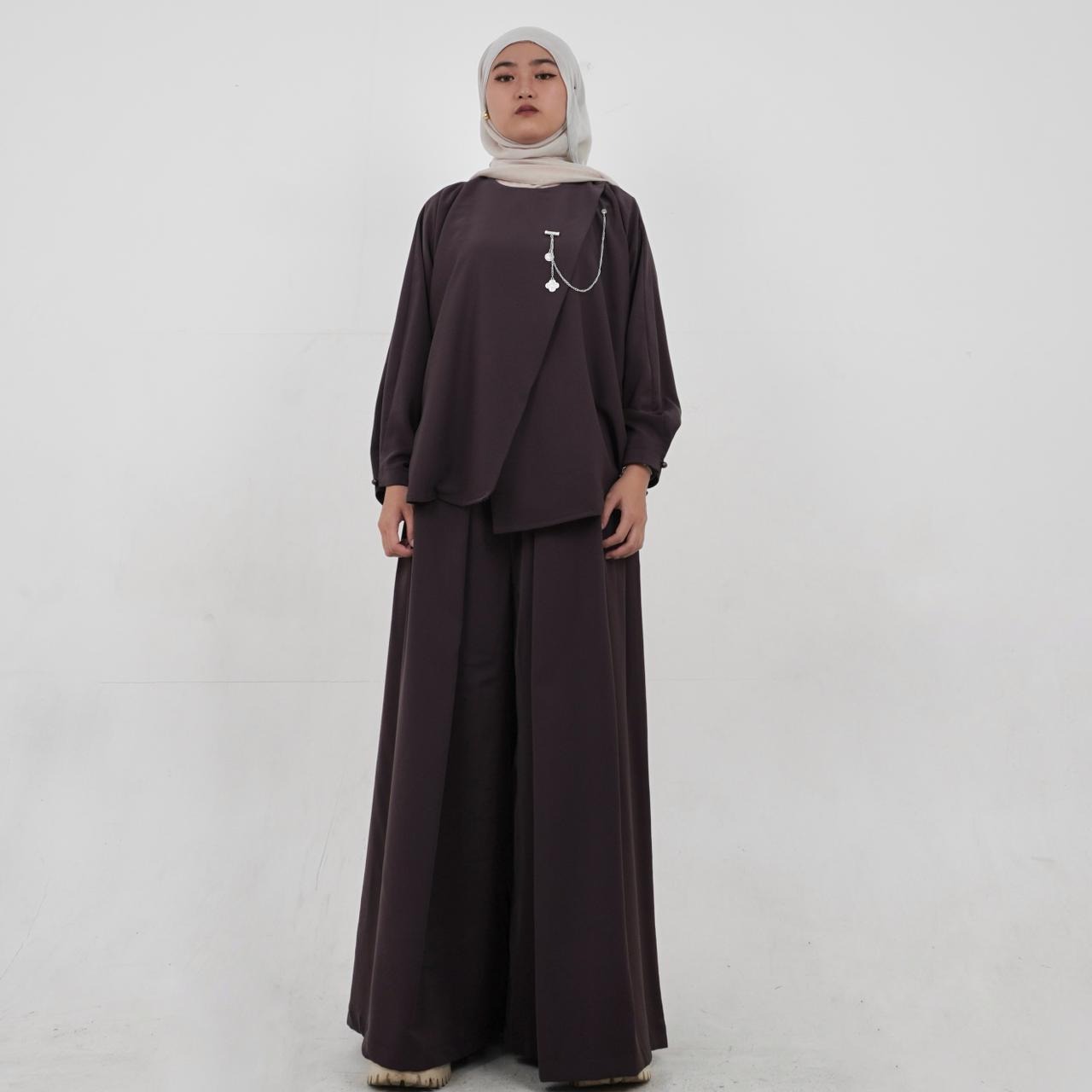 BELYANZA - Zava One Set Atasan Pants Kulot Palazzo Dark Purple Burgundy